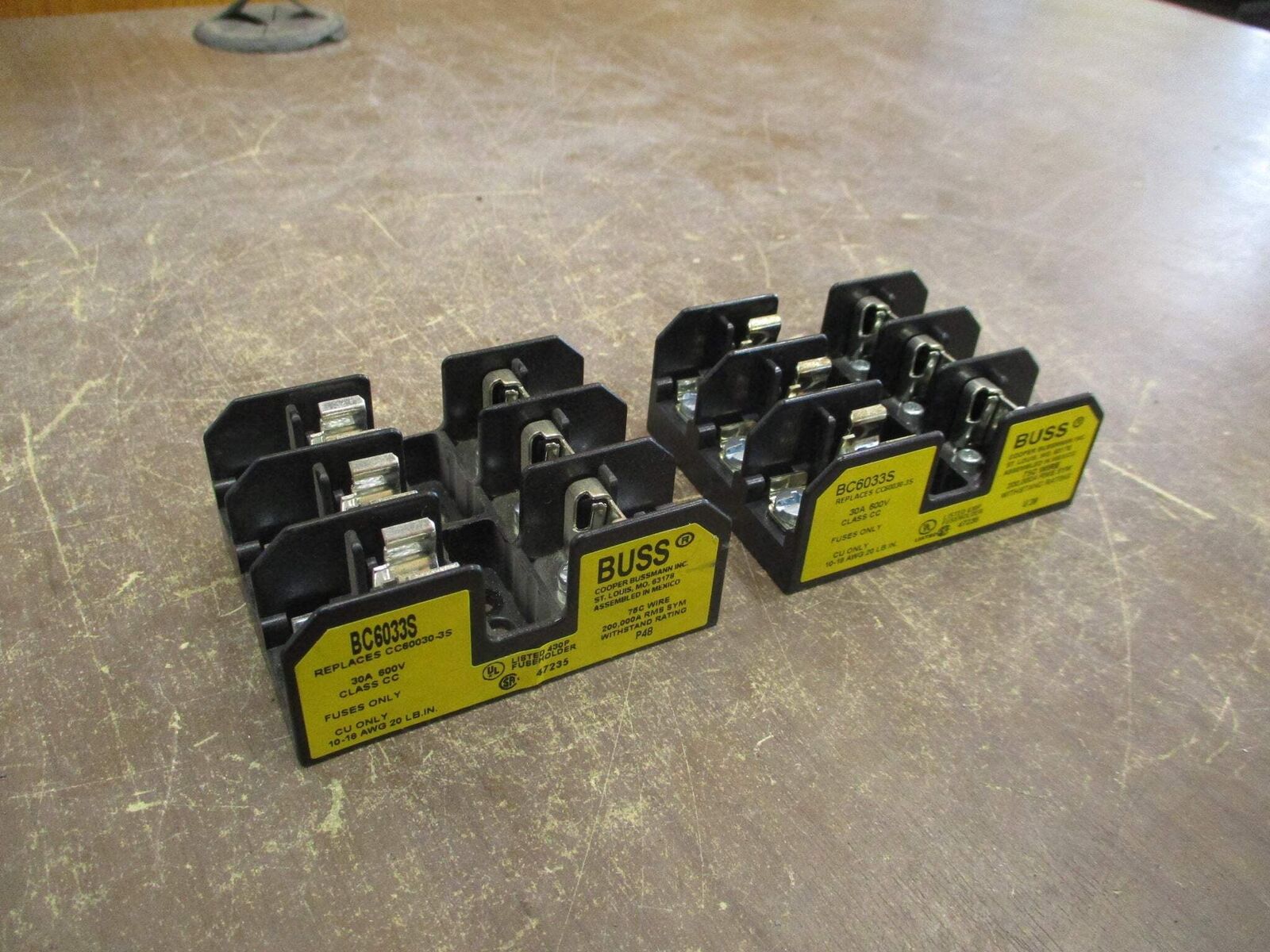 Buss Fuseholder BC6033S 30A 600V 3P *Lot of 2* Used