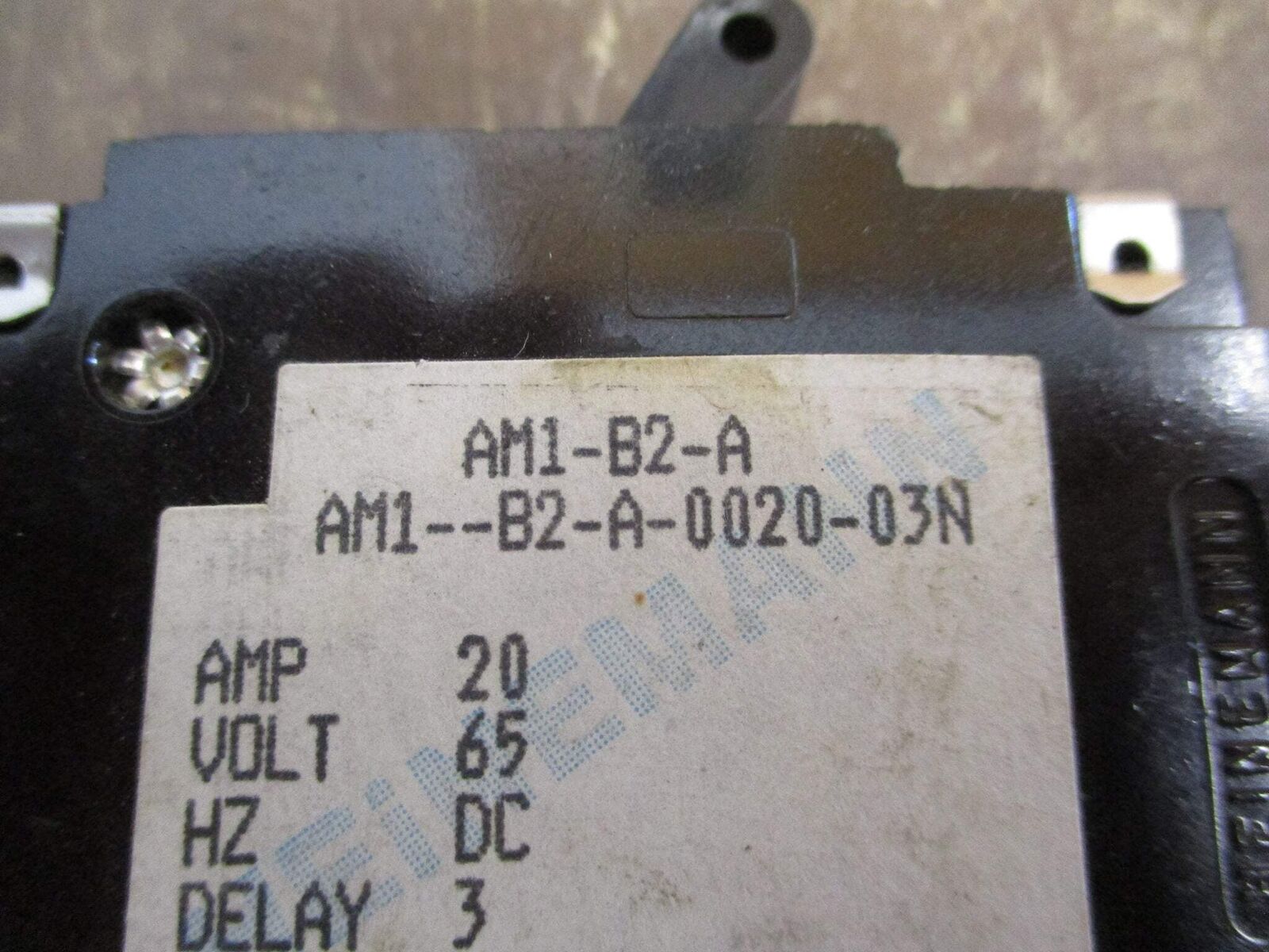 Heinemann DC Circuit Breaker AM1-B2-A-0020-03N 20A 65VDC 1P Used