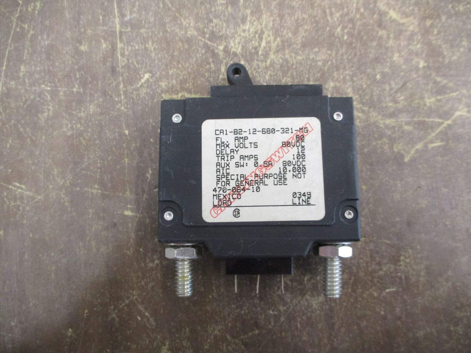 Carlingswitch DC Circuit Breaker CA1-B2-12-680-321-MG 80A 80VDC 1P Used