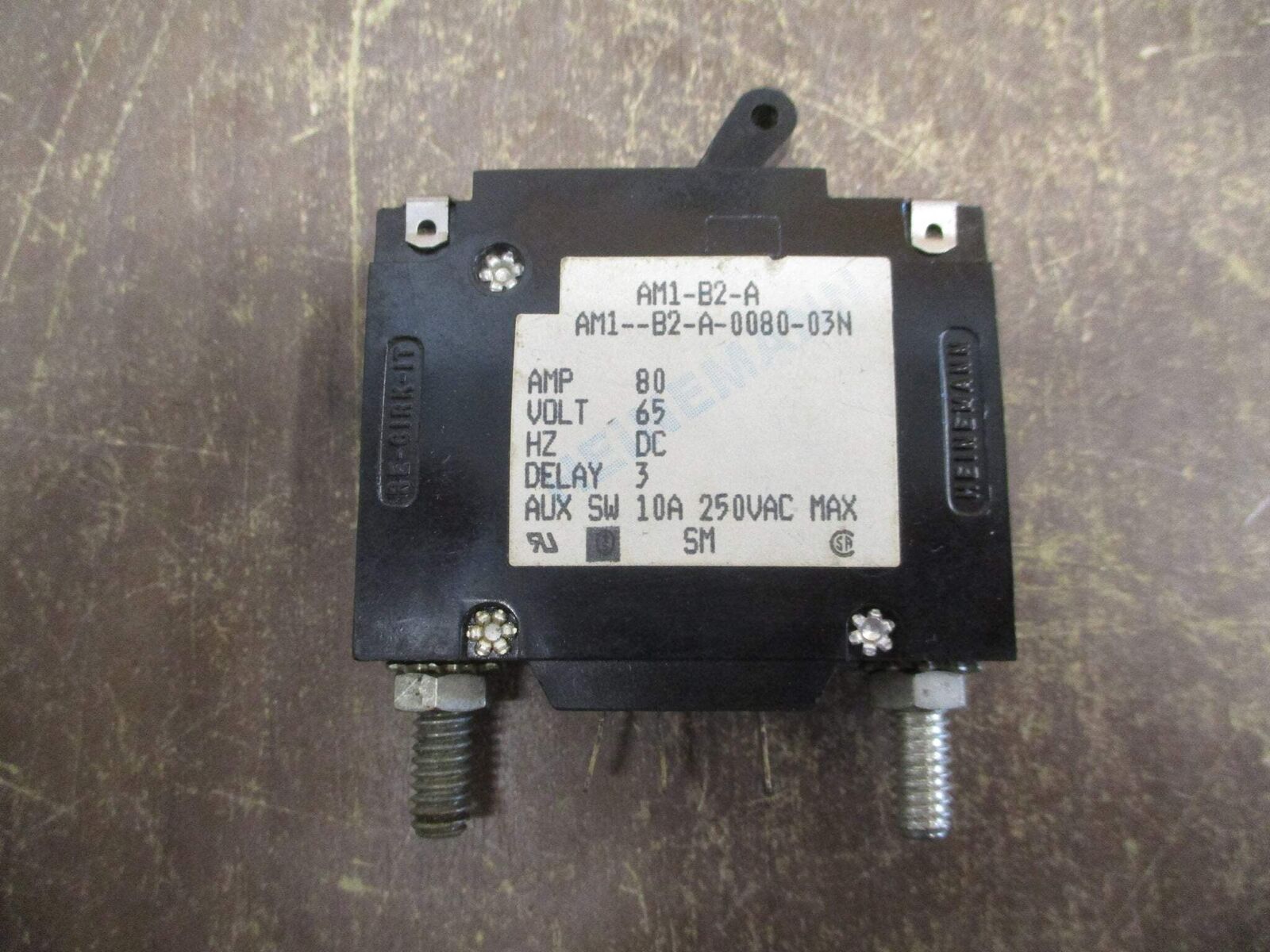 Heinemann DC Circuit Breaker AM1-B2-A-0080-03N 80A 65VDC 1P Used