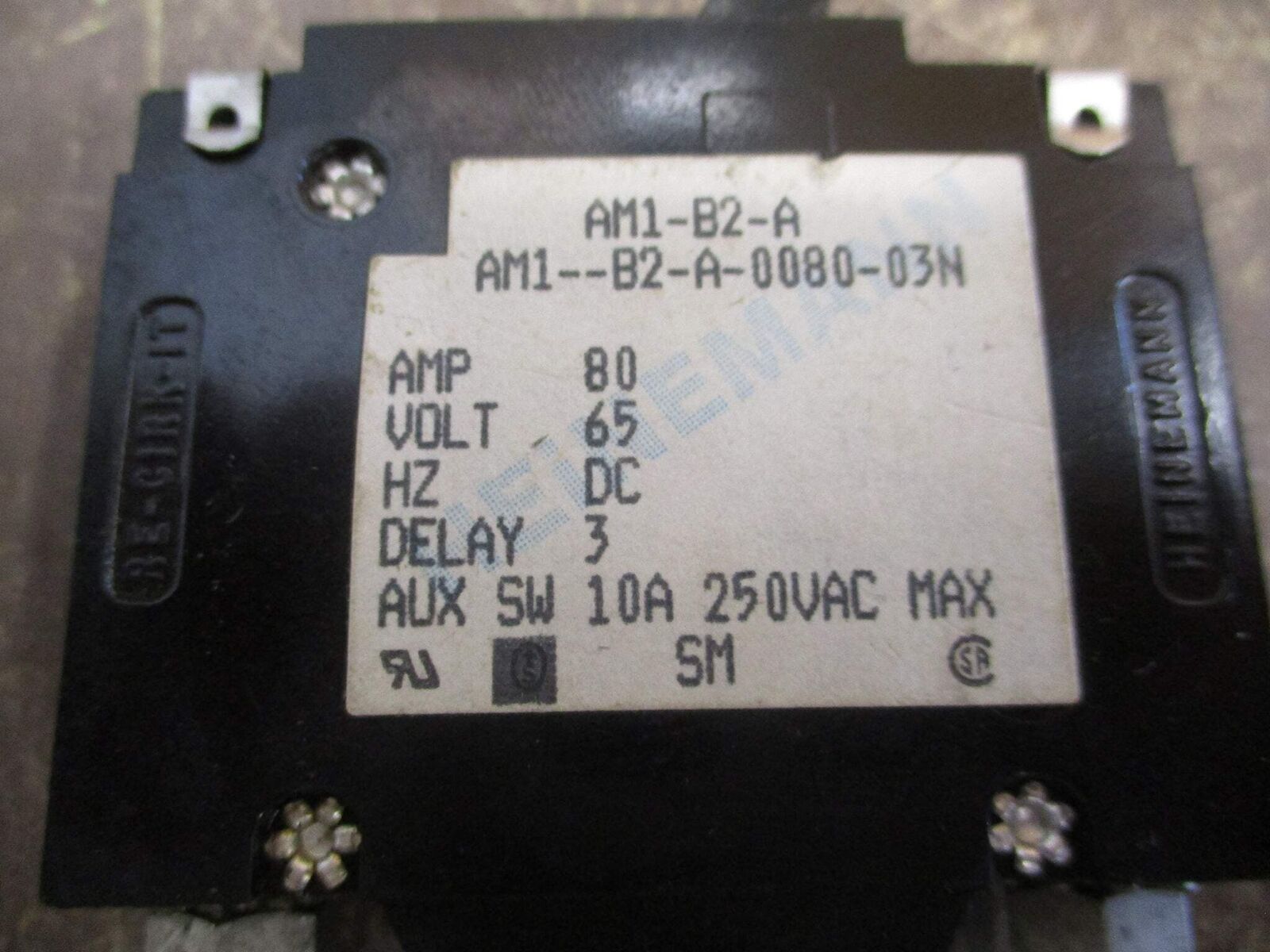 Heinemann DC Circuit Breaker AM1-B2-A-0080-03N 80A 65VDC 1P Used