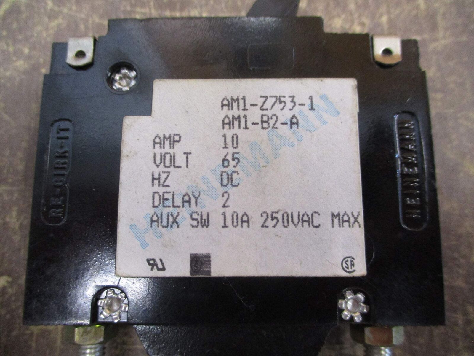 Heinemann DC Circuit Breaker AM1-Z753-1 AM1-B2-A 10A 65VDC 1P Used