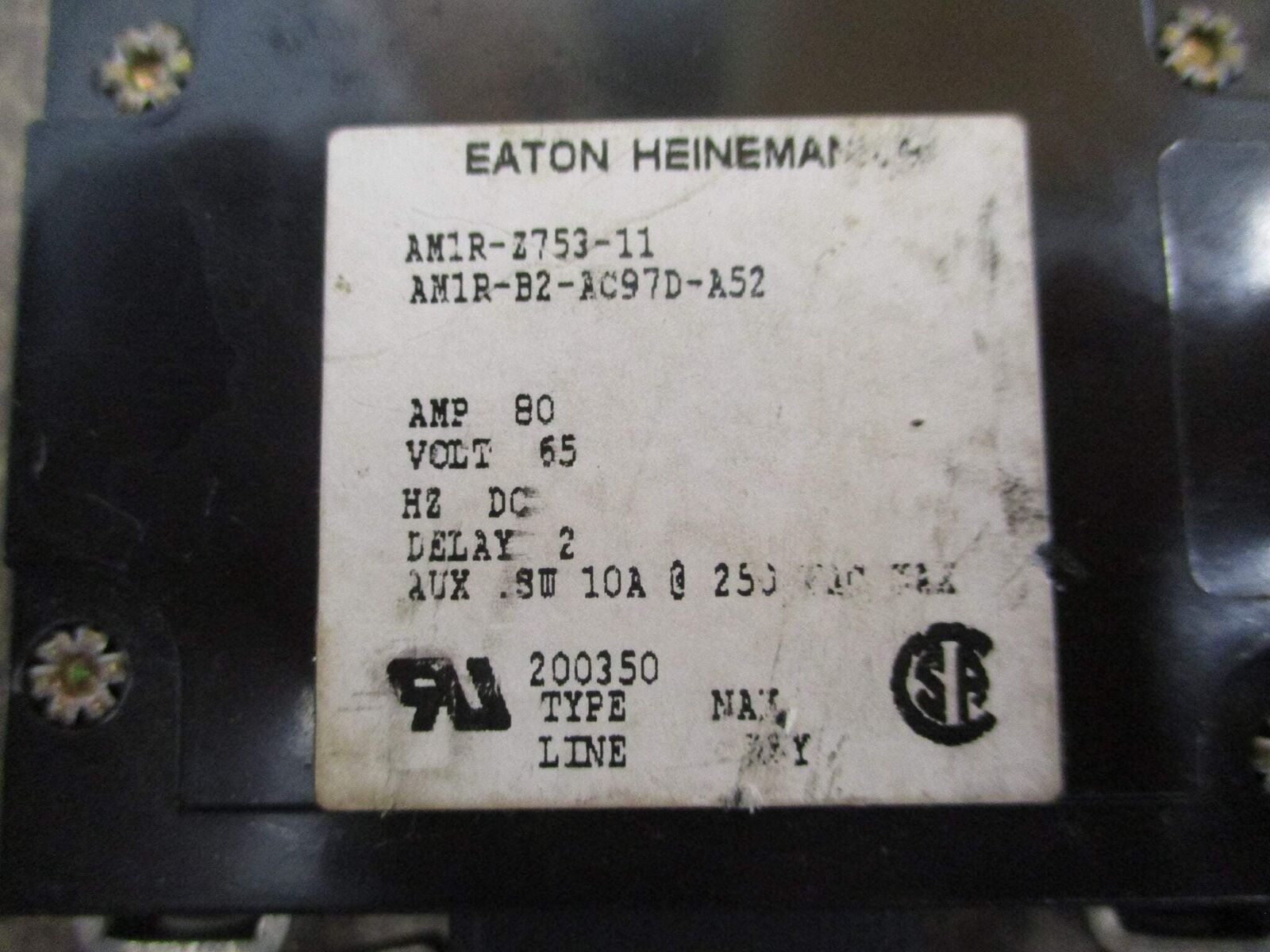 Eaton Heinemann DC Circuit Breaker AM1R-Z753-11 AM1R-B2-AC97D-A52 80A 65VDC 1P