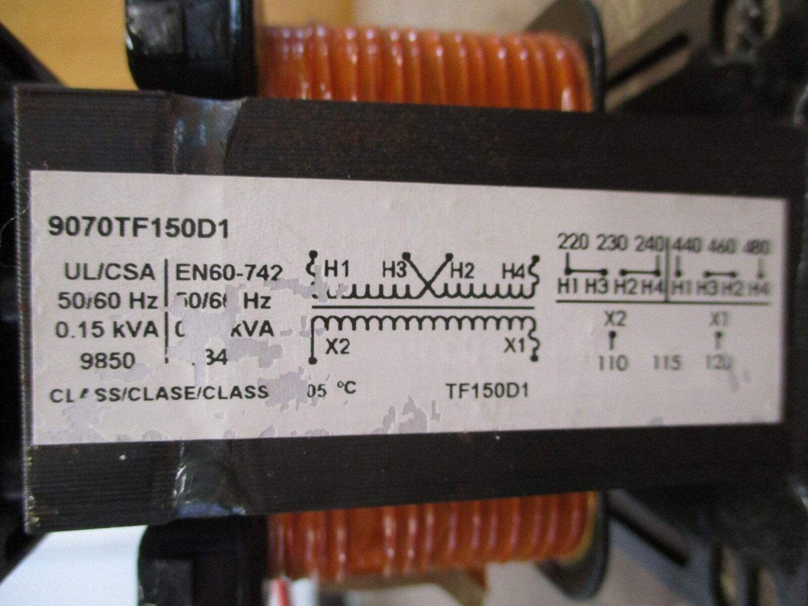 Square D Transformer 9070TF150D1 0.15KVA Pri: 240/480V Sec: 120V 50/60Hz Used