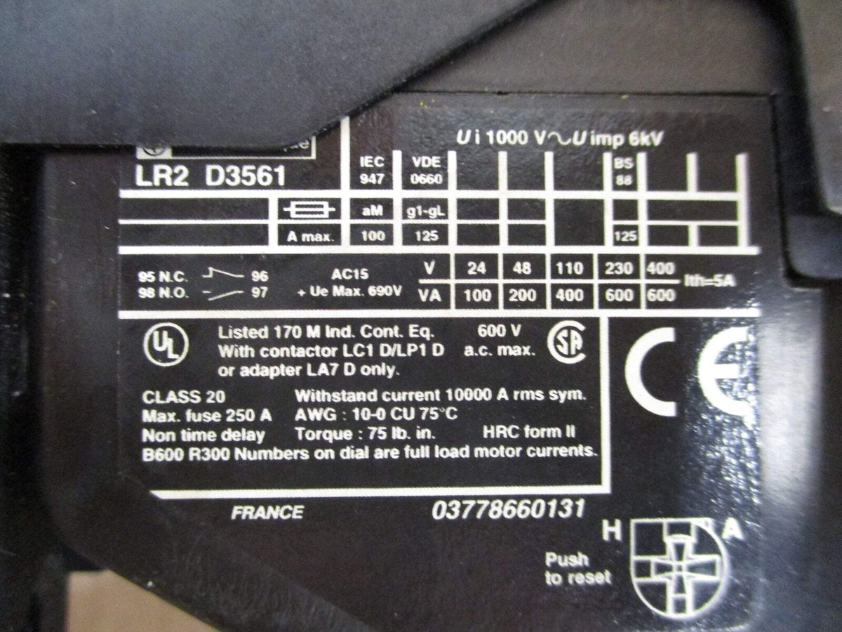 Telemecanique Solid State Overload LR2 D3561 Trip: 55-70A w/ DIN-Rail Adapter Us