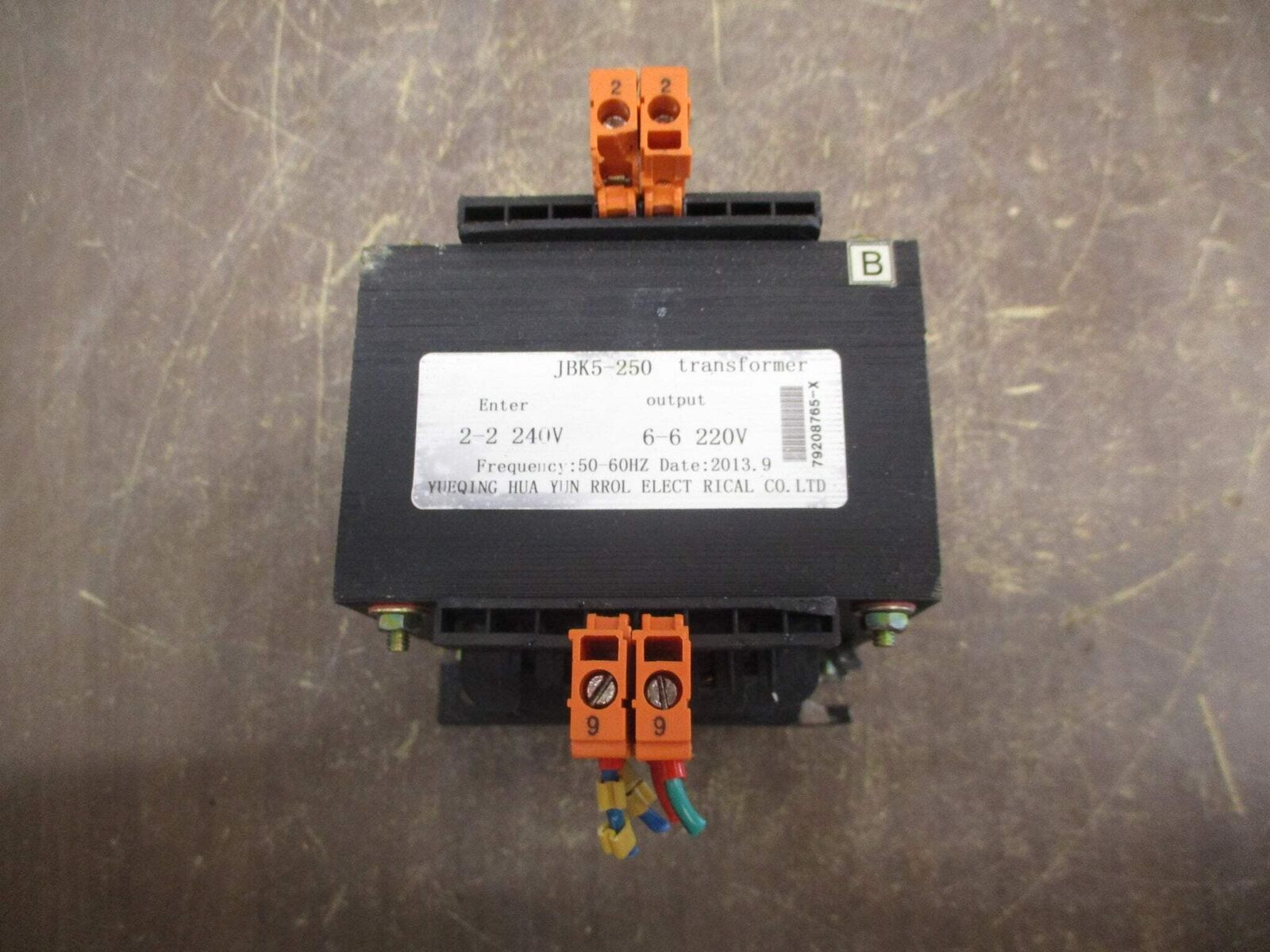 Yueqing Transformer JBK5-250 Pri: 240V Sec: 220V 50-60Hz *Broken Terminal* Used
