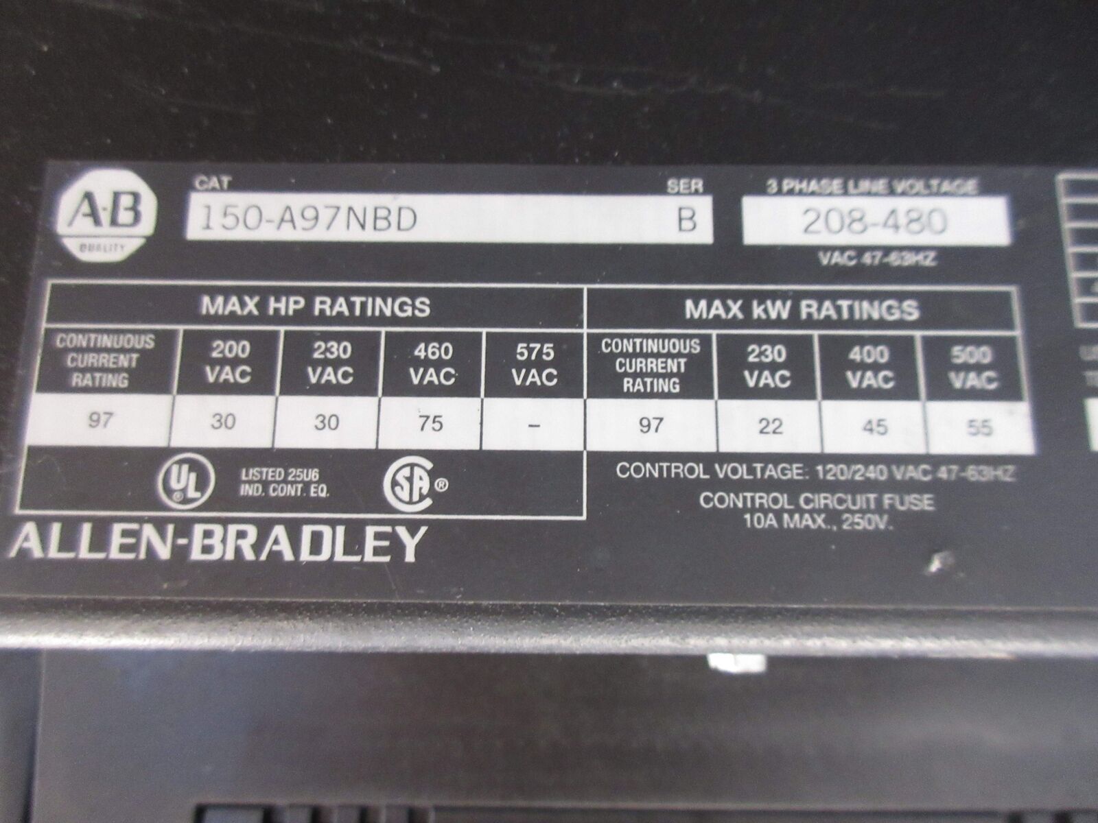 Allen-Bradley SMC Plus Soft Start 150-A97NBD Ser. B 75HP 3Ph 208-480V 47-63Hz