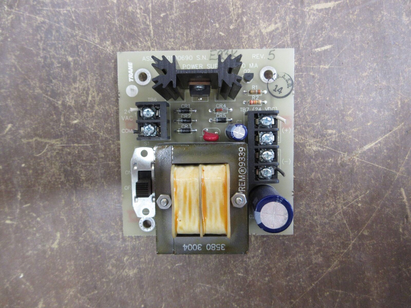 Trane Power Supply 50100690 Rev. 5 24VDC 100mA Used