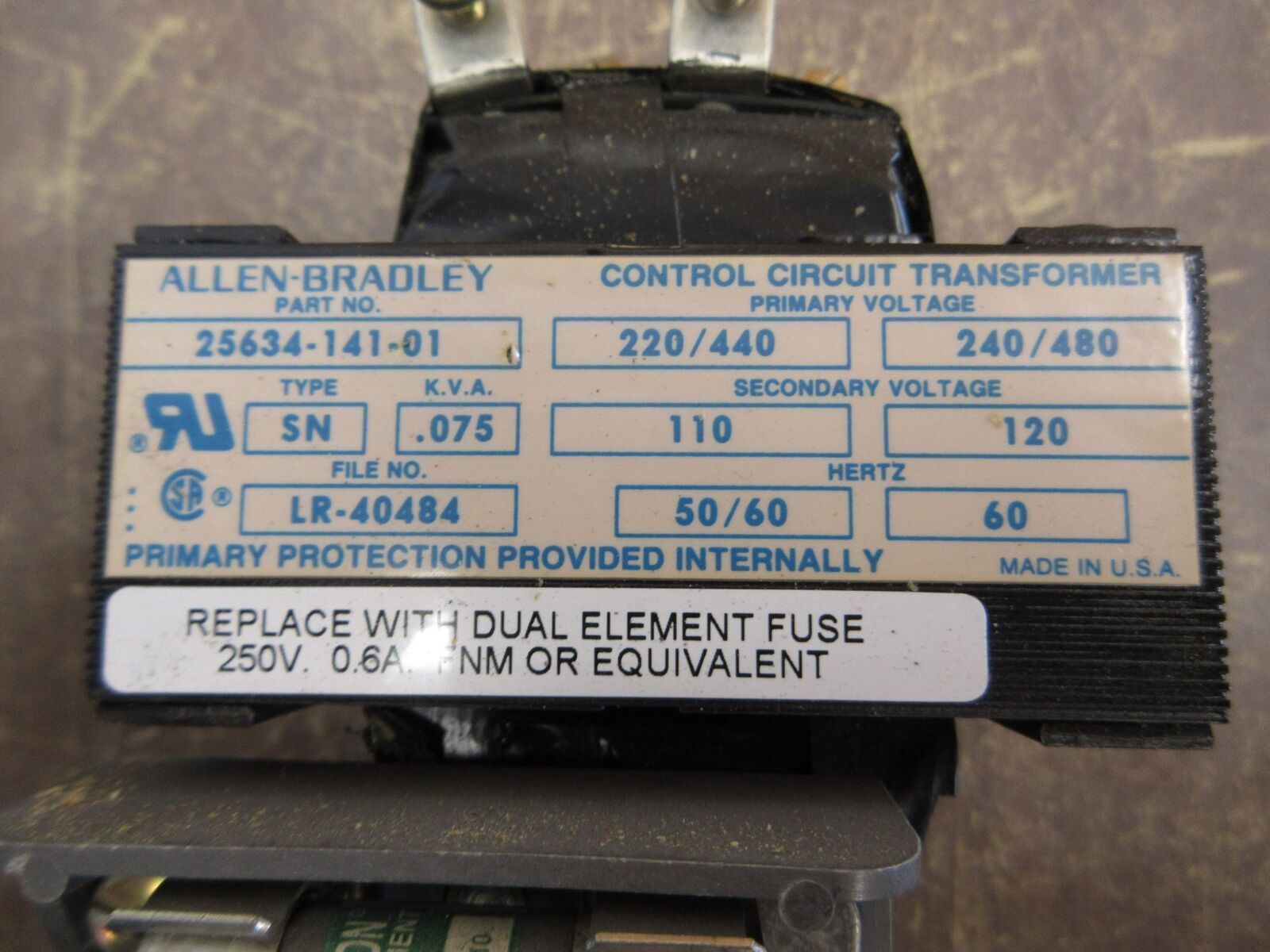 Allen-Bradley Transformer 25634-141-01 0.075kVA Pri: 240/480V Sec: 120V Used