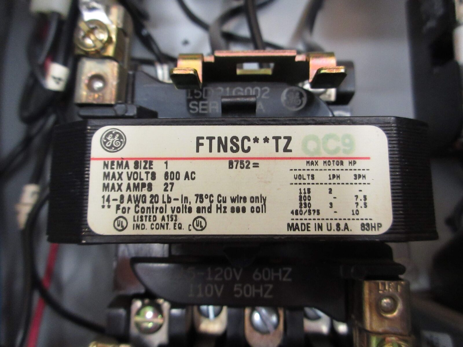 GE Size 1 Fusible Combination FTNSC**TZ 115-120V Coil 27A 600V Used