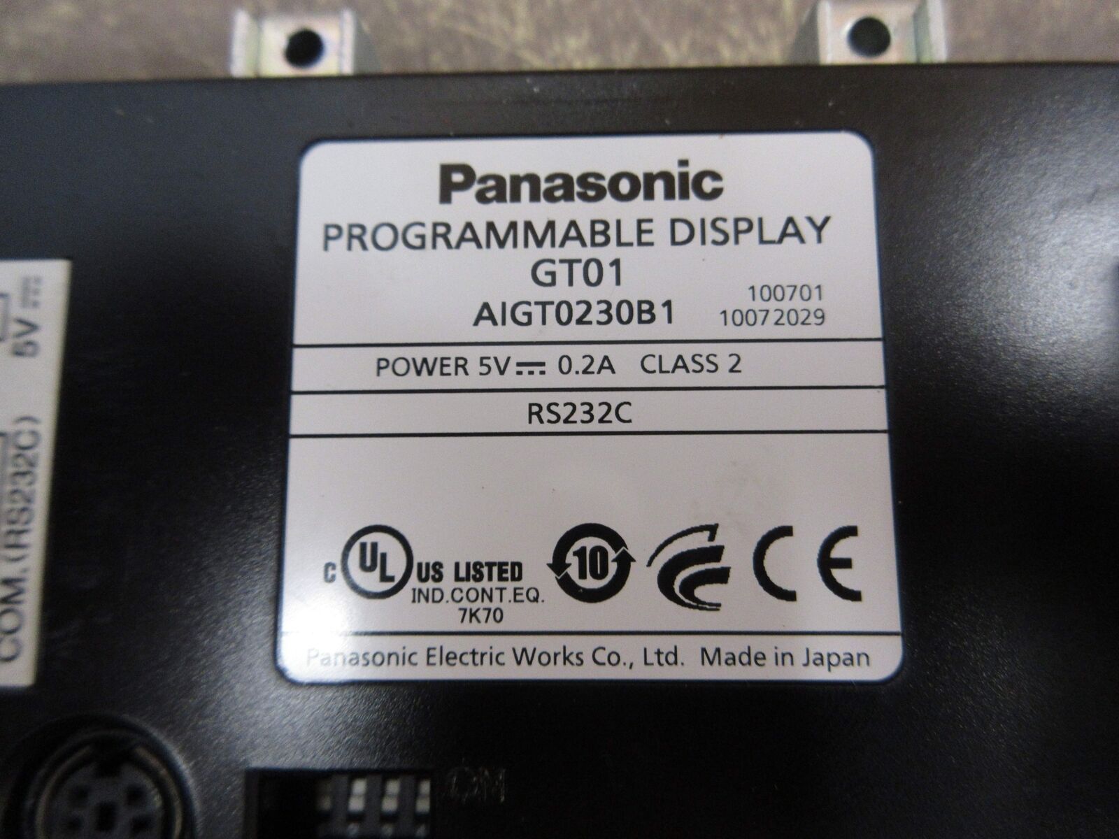 Panasonic GT01 Programmable Display AIGT0230B1 5VDC 0.2A Used