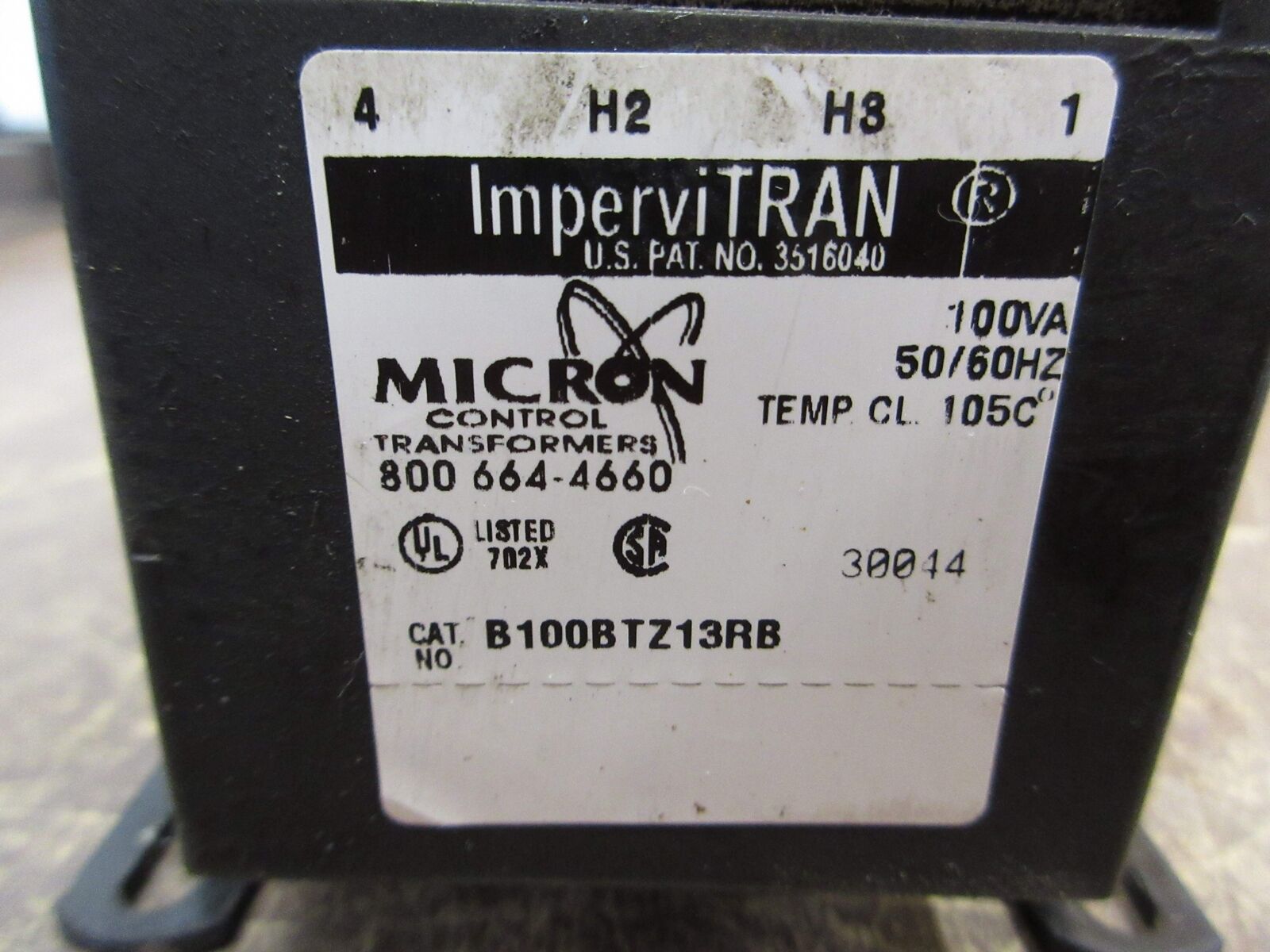 Micron ImperviTRAN Control Transformer B100BTZ13RB 100VA Pri: 240/480V 50/60Hz