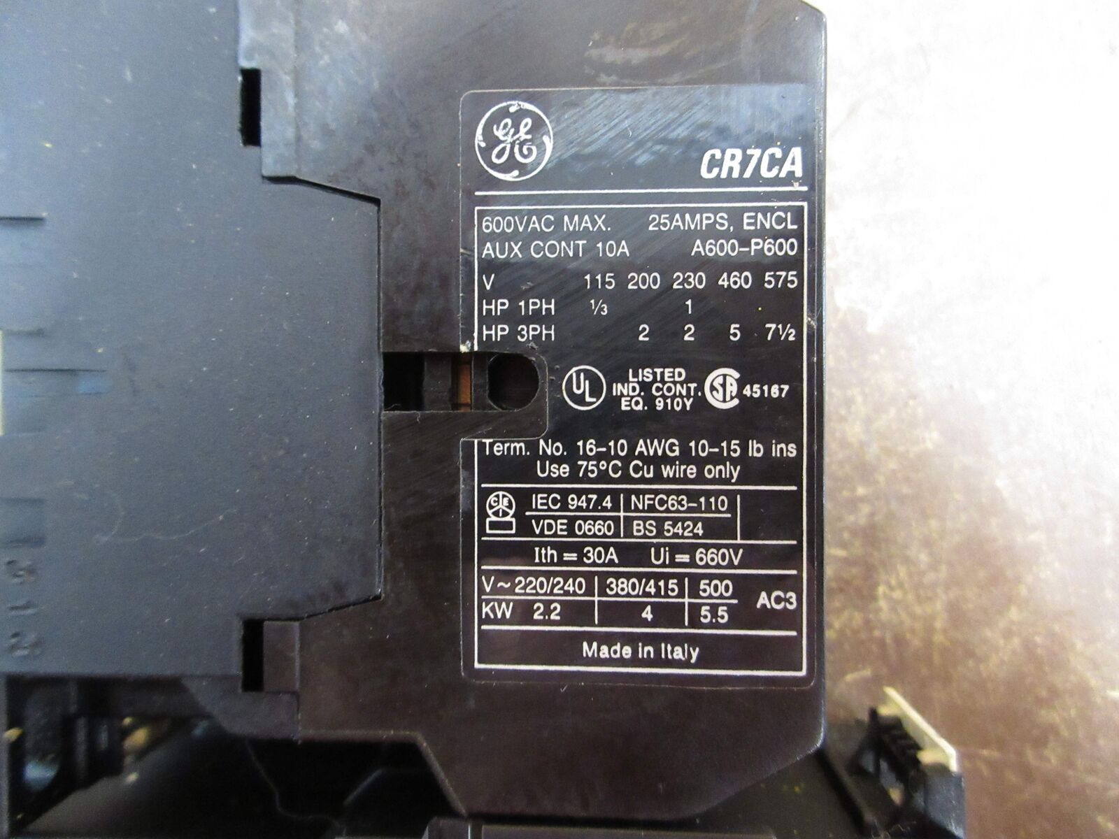 GE Starter CR7CA CR7G1WD 24V Coil Trip: 0.63-0.90A Used