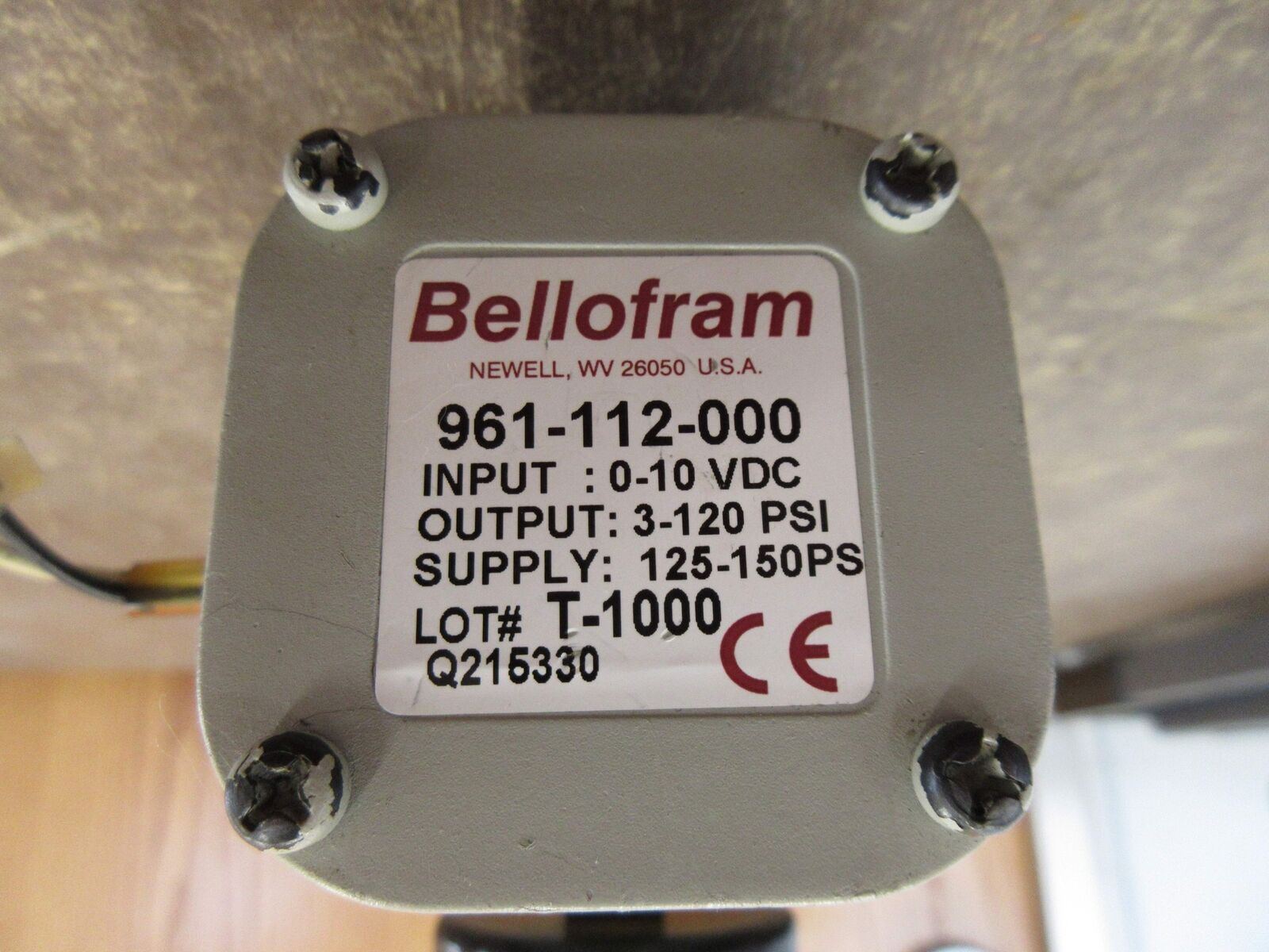 Bellofram E/P Pressure Transducer 961-112-000 Input: 0-10VDC Used