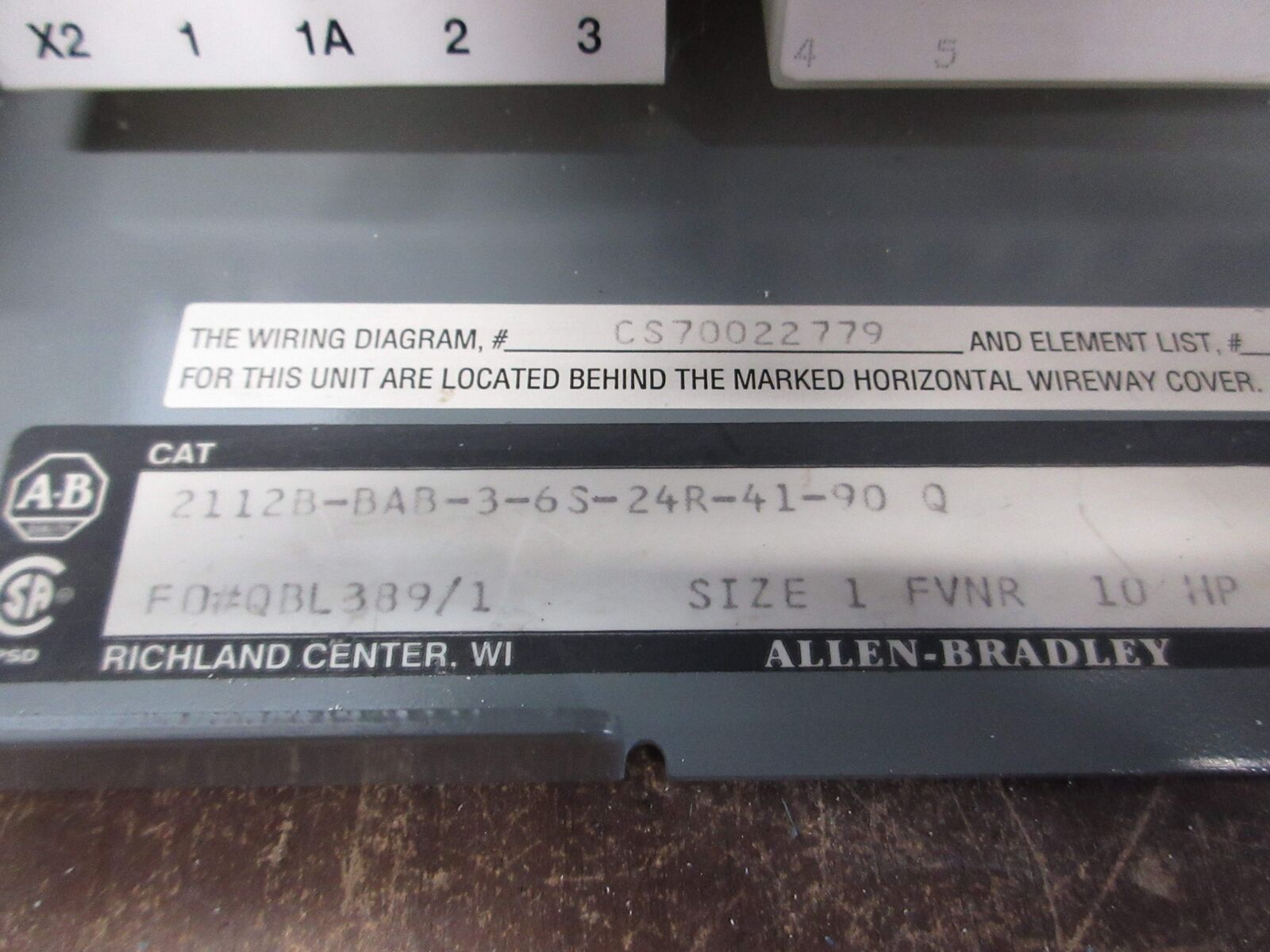 Allen-Bradley Size 1 MCC Bucket 2112B-BAB-3-6S-24R-41-90 Q 480V 3Ph 60Hz Used