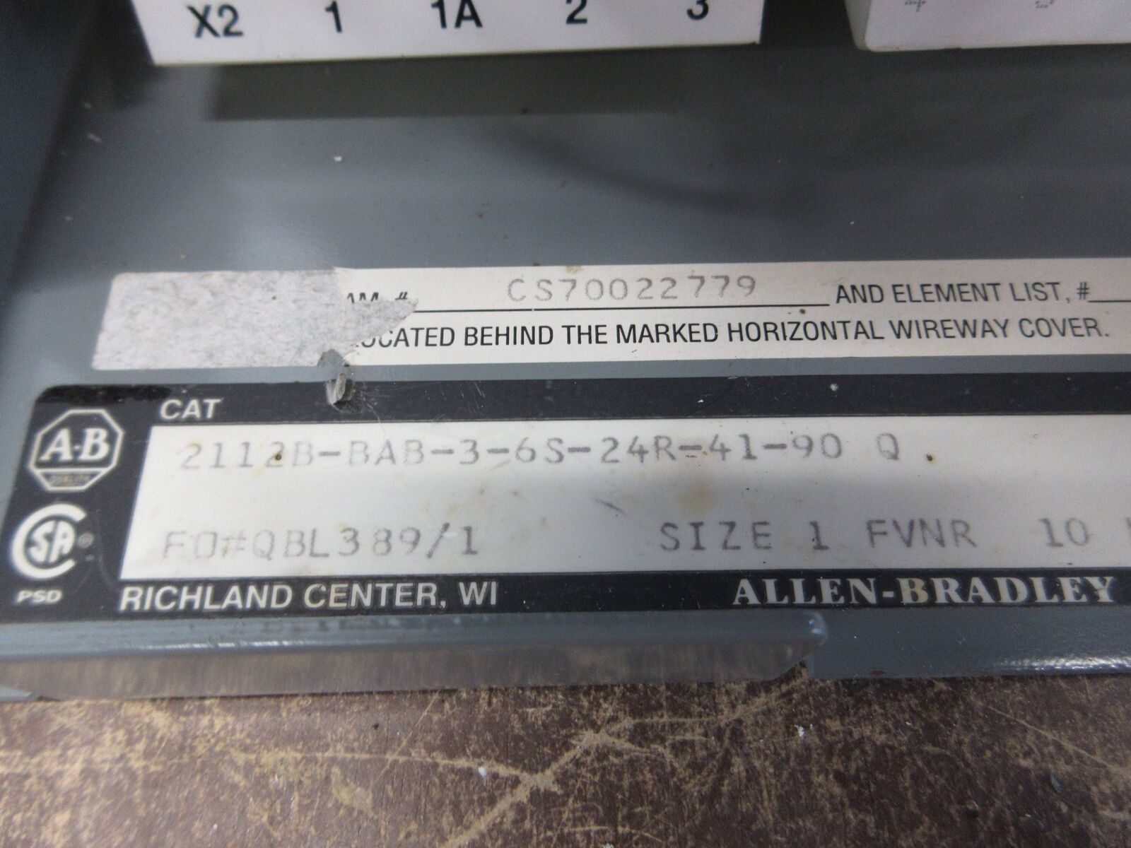 Allen-Bradley Size 1 MCC Bucket 2112B-BAB-3-6S-24R-41-90 0 480V 3Ph 60Hz Used