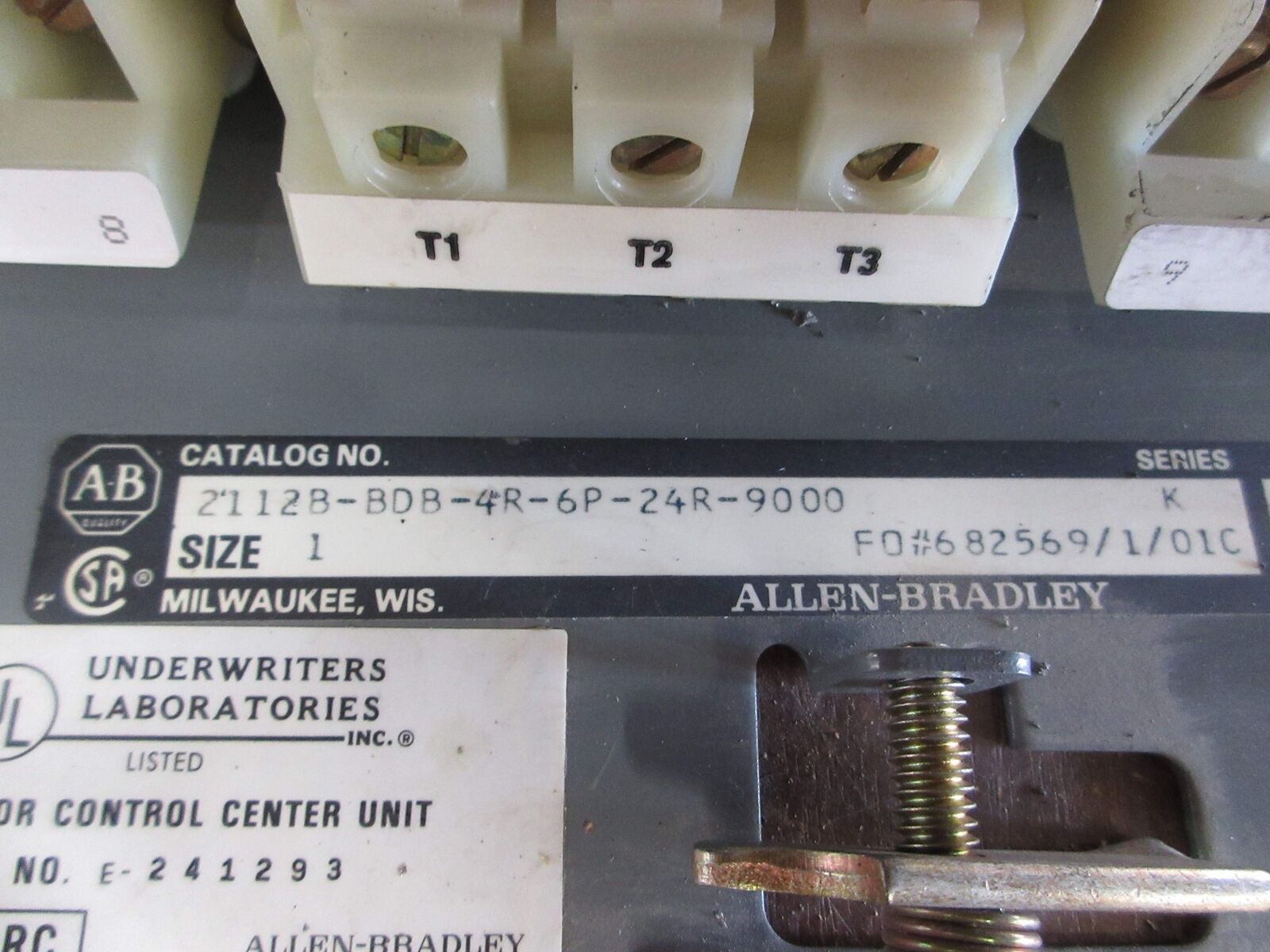 Allen-Bradley Size 1 MCC Bucket 2112B-BDB-4R-6P-24R-9000 480V 3Ph 60Hz 120V Coil
