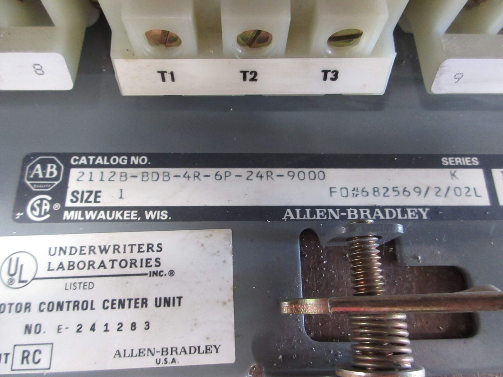 Allen-Bradley Size 1 MCC Bucket 2112B-BDB-4R-6P-24R-9000 480V 3Ph 60Hz 120V Coil