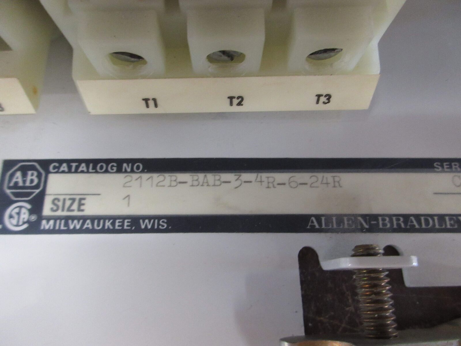 Allen-Bradley Size 1 MCC Bucket 2112B-BAB-3-4R-6-24R 480V 3Ph 60Hz 120V Coil
