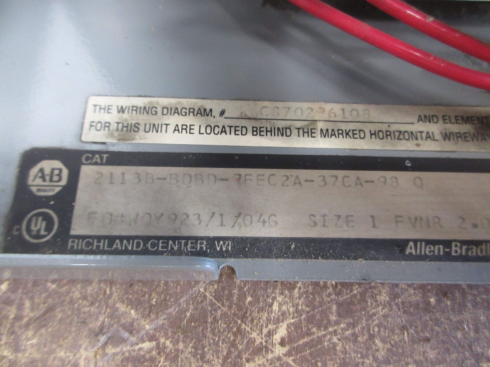 Allen-Bradley Size 1 MCC Bucket 2113B-BDBD-7FEC2A-37CA-98 Q 480V 3Ph 60Hz Used