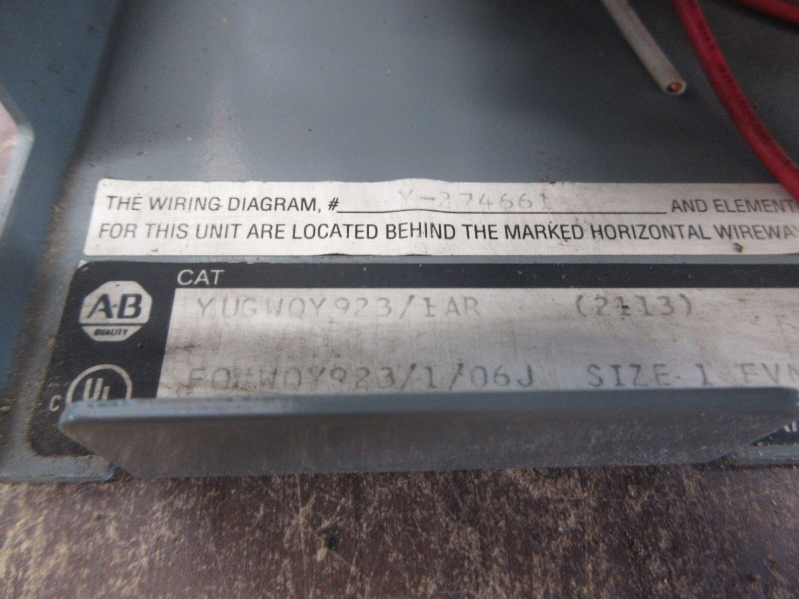 Allen-Bradley Size 1 MCC Bucket YUGWQY923/1AR 480V 3Ph 60Hz 120V Coil w/ Door