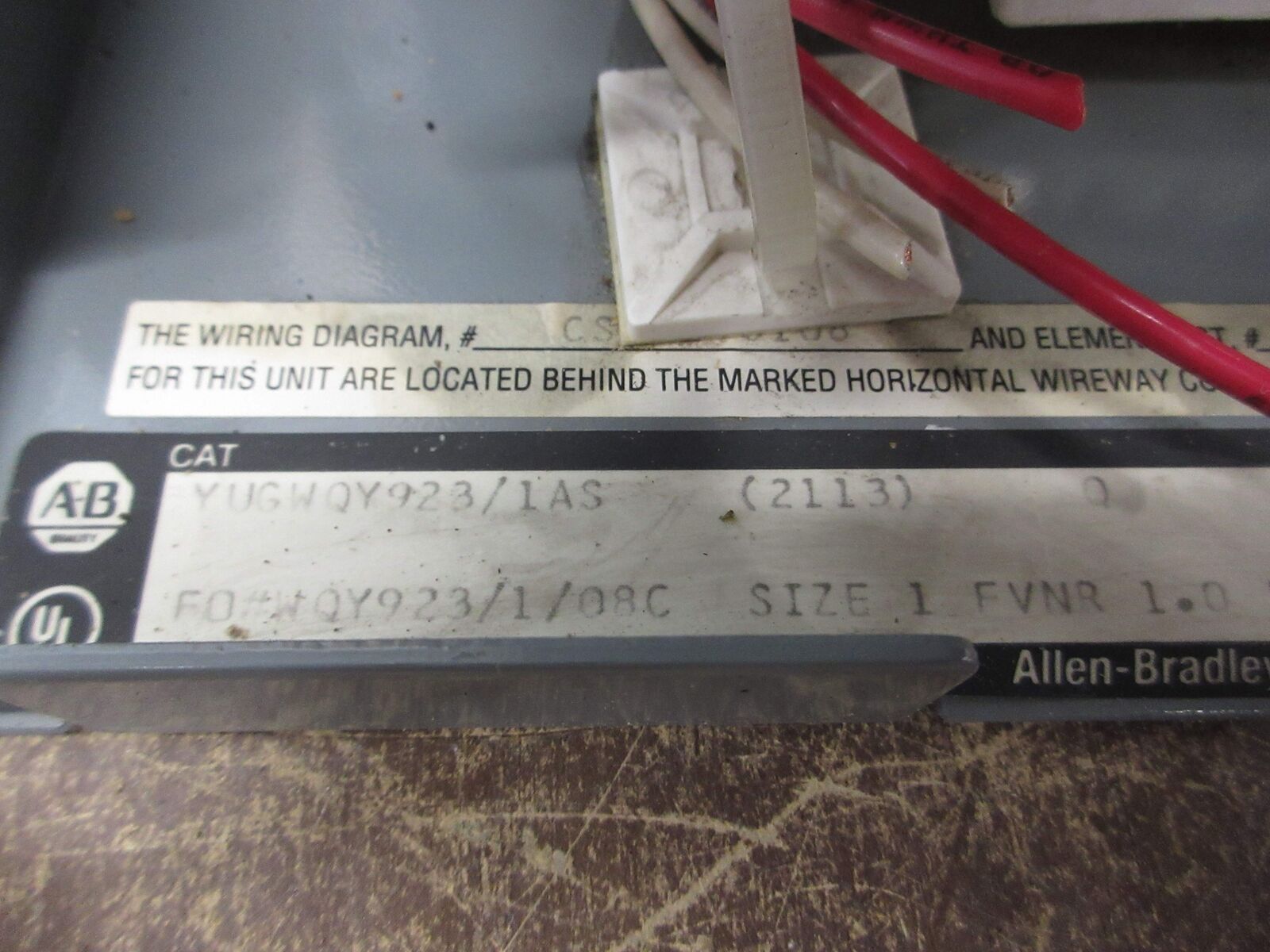 Allen-Bradley Size 1 MCC Bucket YUGWQY923/1AS 480V 3Ph 60Hz 120V Coil w/ Door