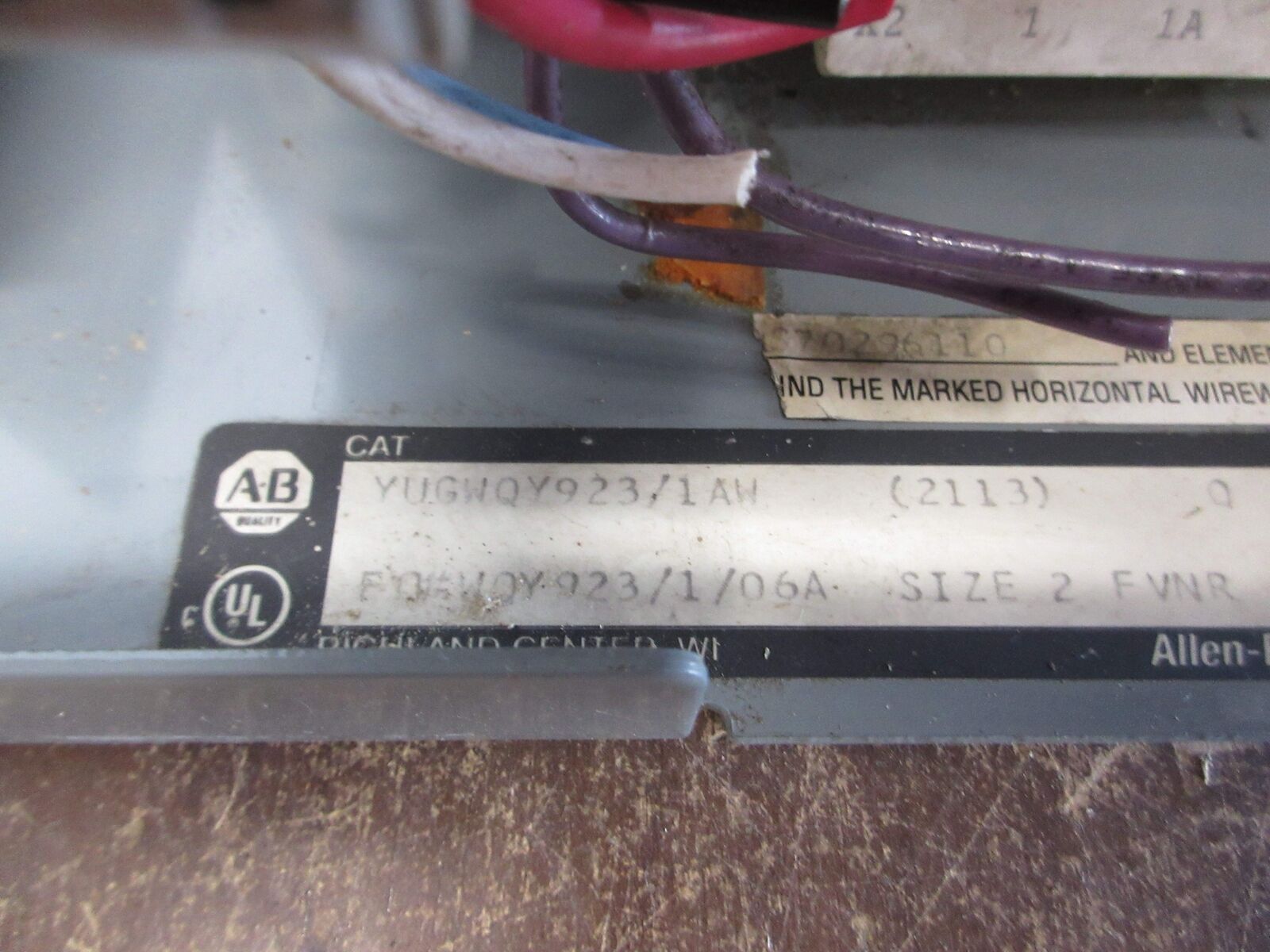 Allen-Bradley Size 2 MCC Bucket YUGWQY923/1AW 480V 3Ph 60Hz 120V Coil w/ Door