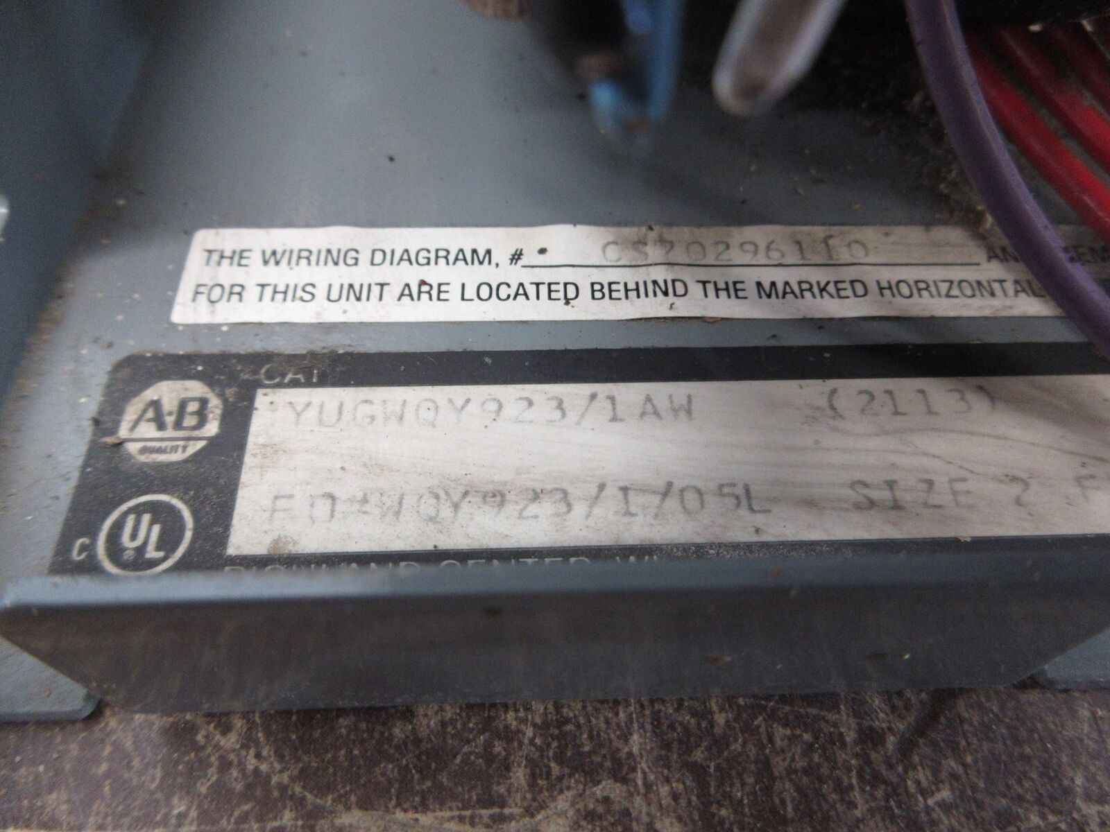 Allen-Bradley Size 2 MCC Bucket YUGWQY923/1AW 480V 3Ph 60Hz 120V Coil w/ Door