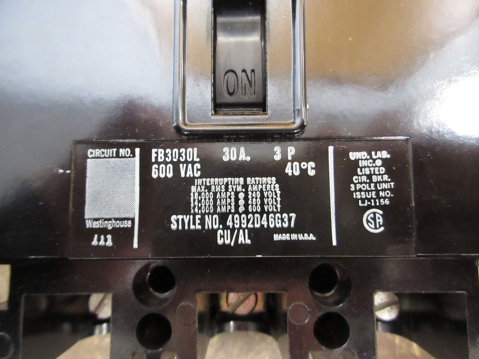 Westinghouse AB De-Ion Circuit Breaker FB3030L 30A 600V 3P New Surplus