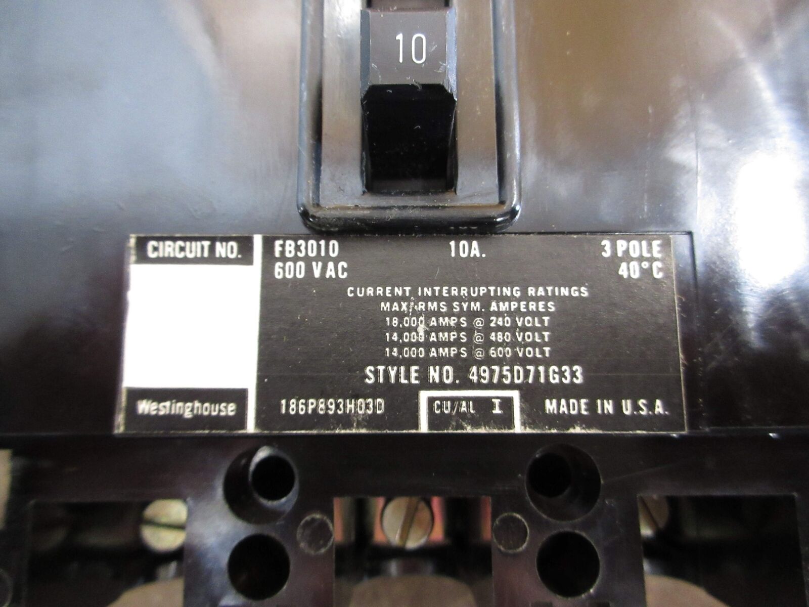 Westinghouse AB DE Ion Circuit Breaker FB3010 10A 600V 3P New Surplus