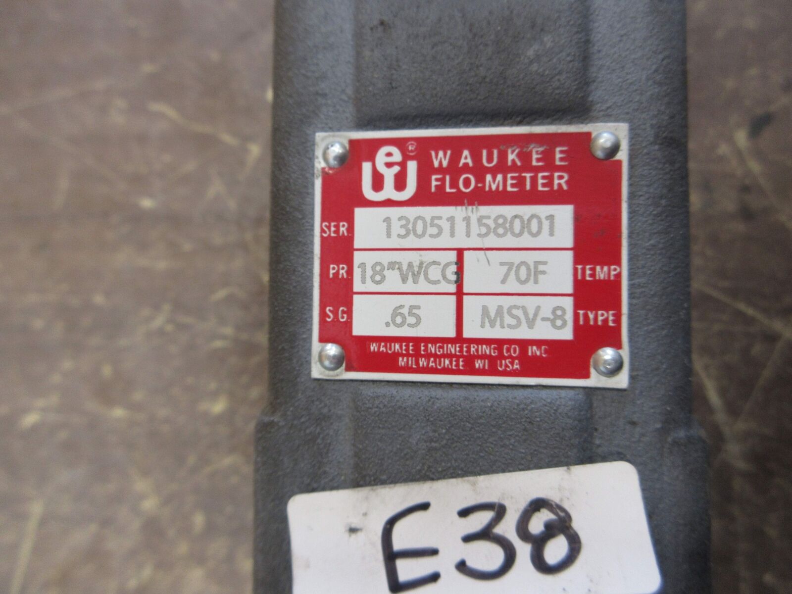 Waukee Natural Gas Flo-Meter MSV-8 SG: 0.65 PR: 18" WCG Temp: 70° F Used