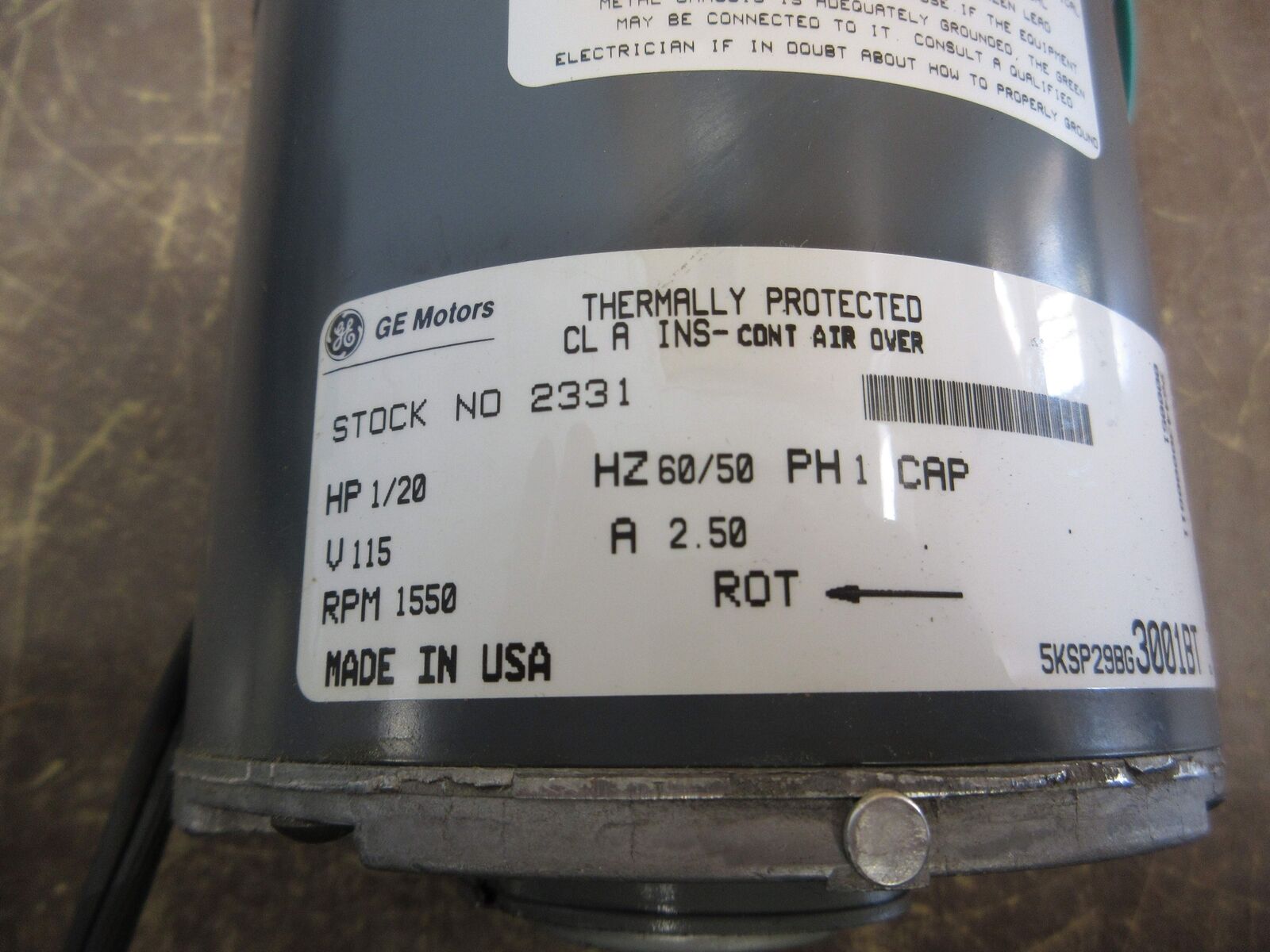 GE Motor 2331 1/20HP 1600RPM 2.5A 115V Used