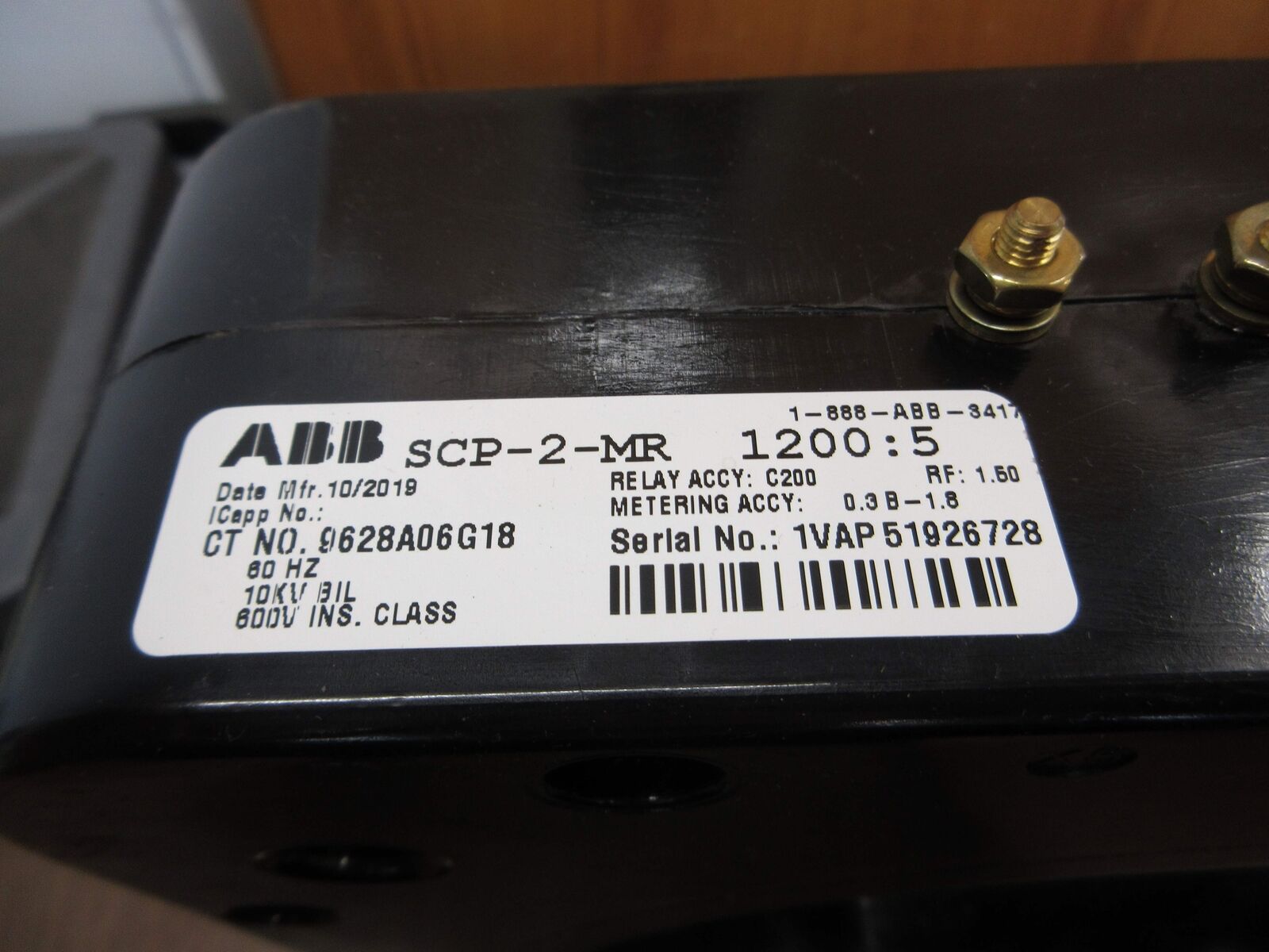 ABB SCP-2-MR Current Transformer 9628A06G18 Ratio 1200:5A 600V 60Hz 10kV BIL