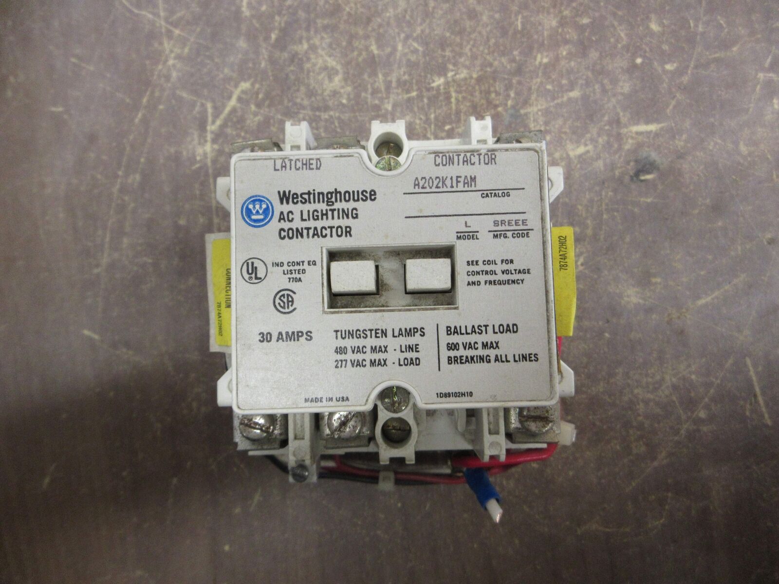 Westinghouse AC Lighting Contactor A202K1FAM 120V Coil 30A 600V Used