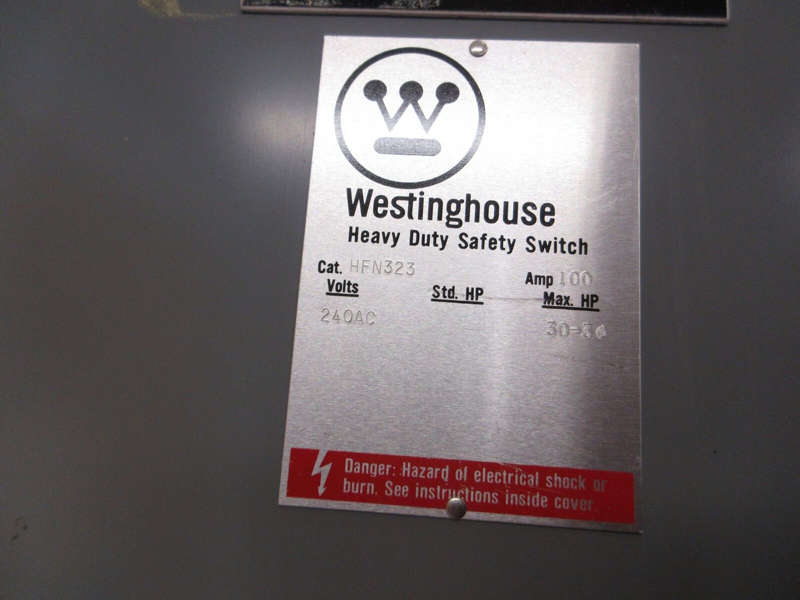 Westinghouse Bryant Fusible Safety Switch / Disconnect HFN323 100A 240V 3P Used
