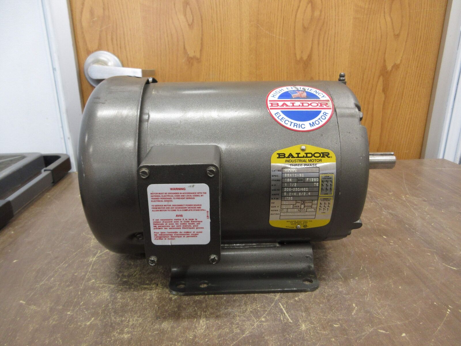 Baldor Motor M3606 1.5HP 1800RPM 208/230/460V 5.2-4.8/2.4A 60Hz 3Ph Used
