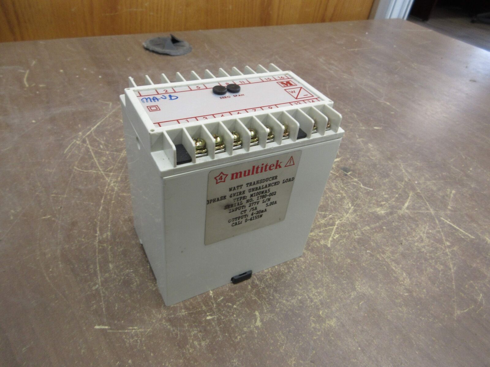 Multitek Watt Transducer M100WA5 Input: 277V Output: 4-20mA Used