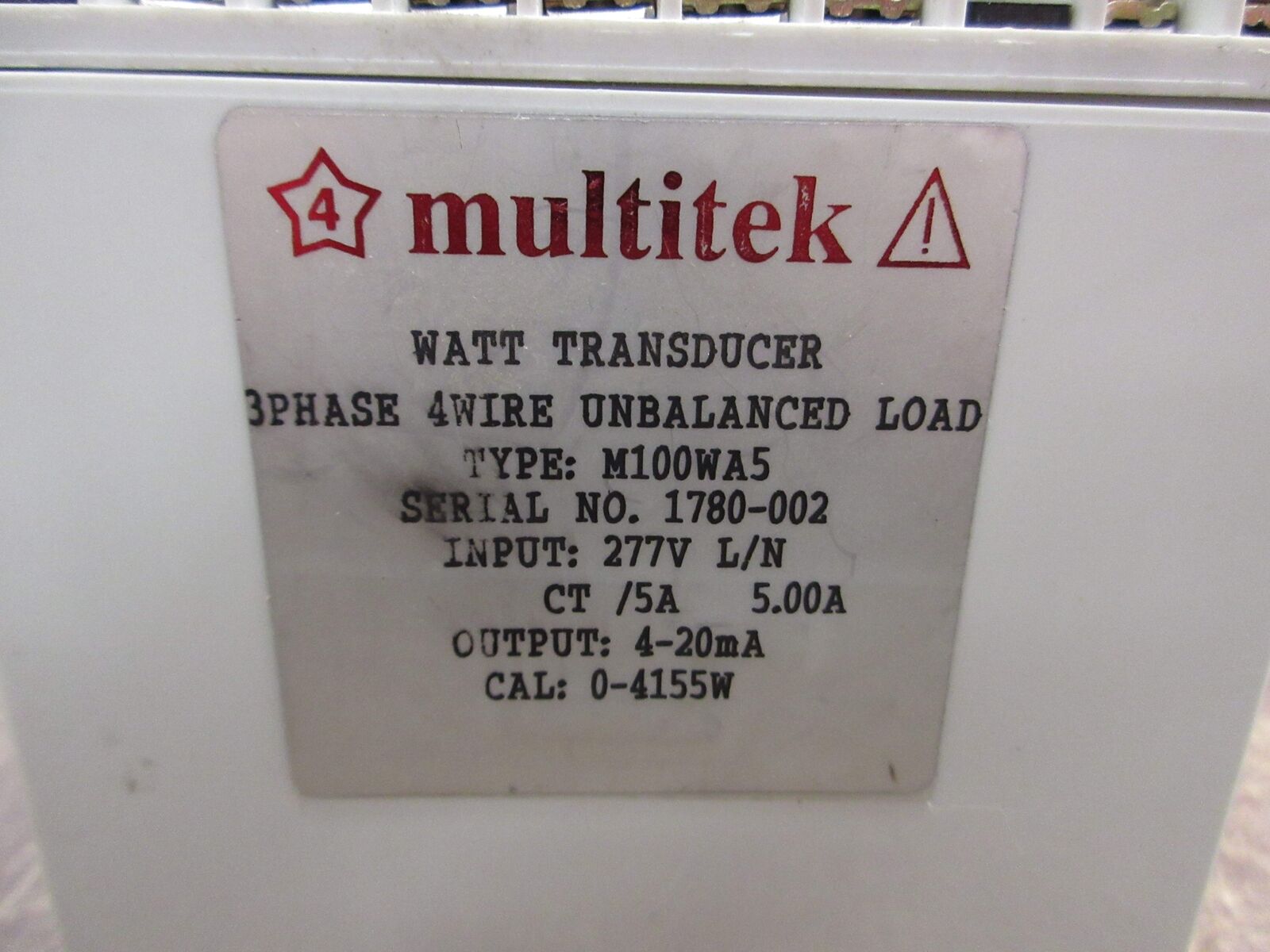 Multitek Watt Transducer M100WA5 Input: 277V Output: 4-20mA Used