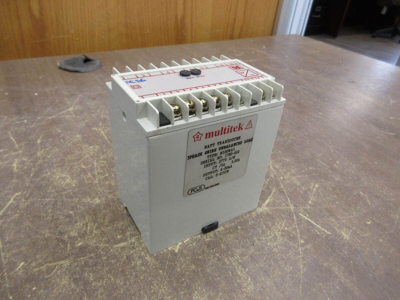 Multitek Watt Transducer M100WA5 Input: 277V Output: 4-20mA Used