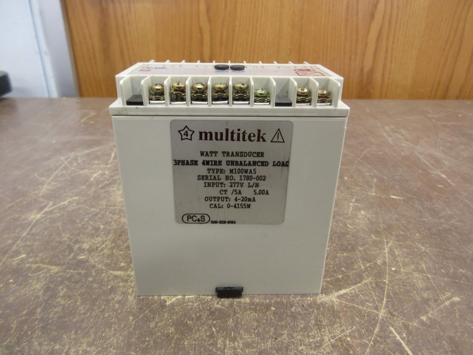 Multitek Watt Transducer M100WA5 Input: 277V Output: 4-20mA Used
