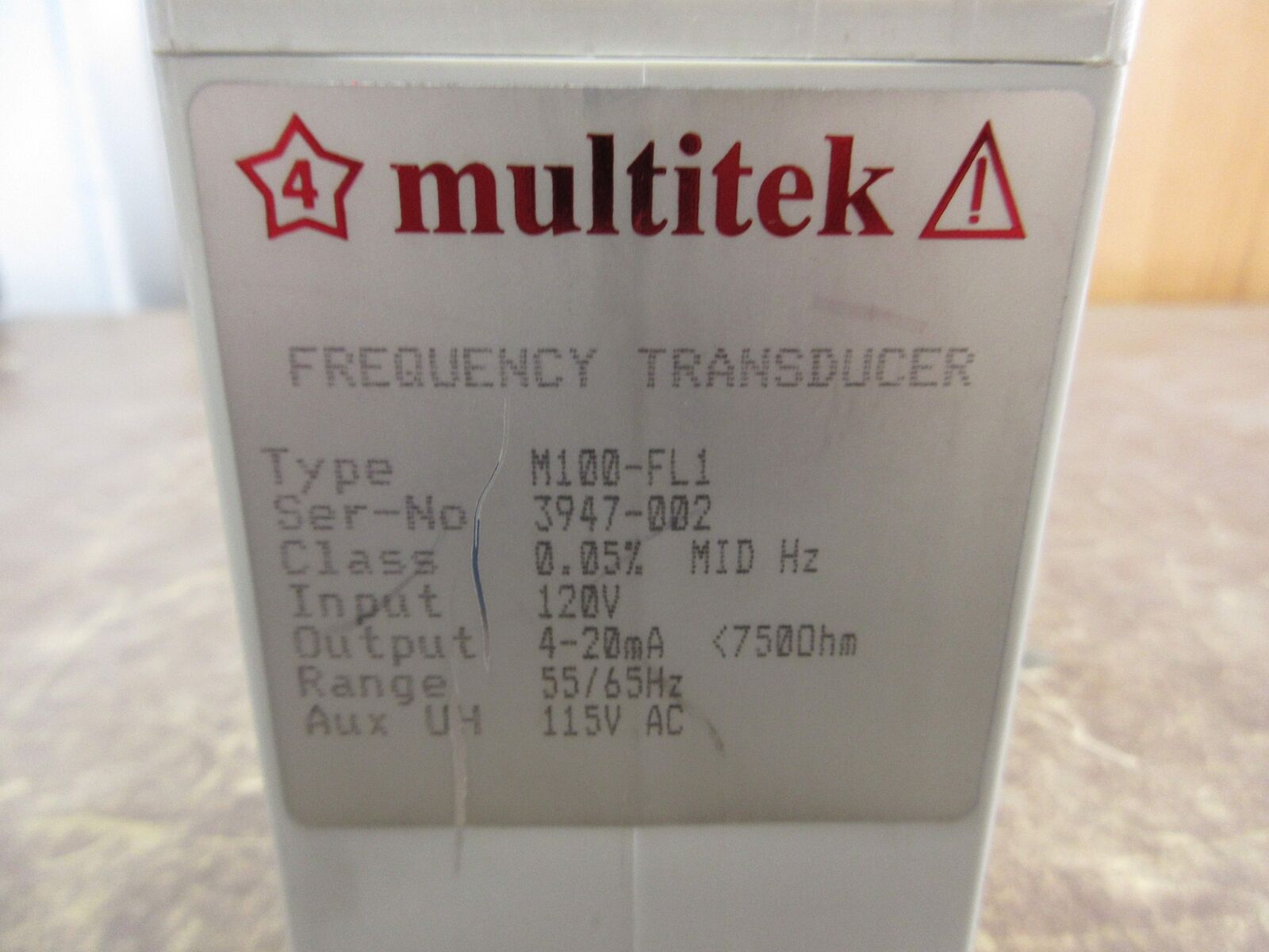 Multitek Frequency Transducer M100-FL1 Input: 120V Output: 4-20mA 55-65Hz Used