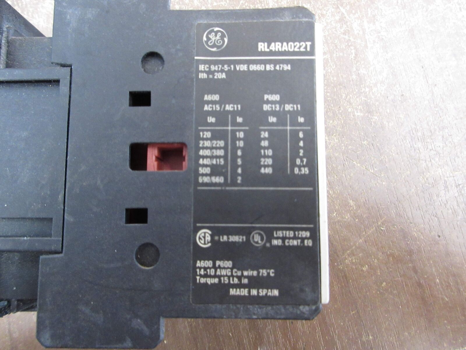 GE Contactor RL4RA022T 120V Coil 20A 600V Used