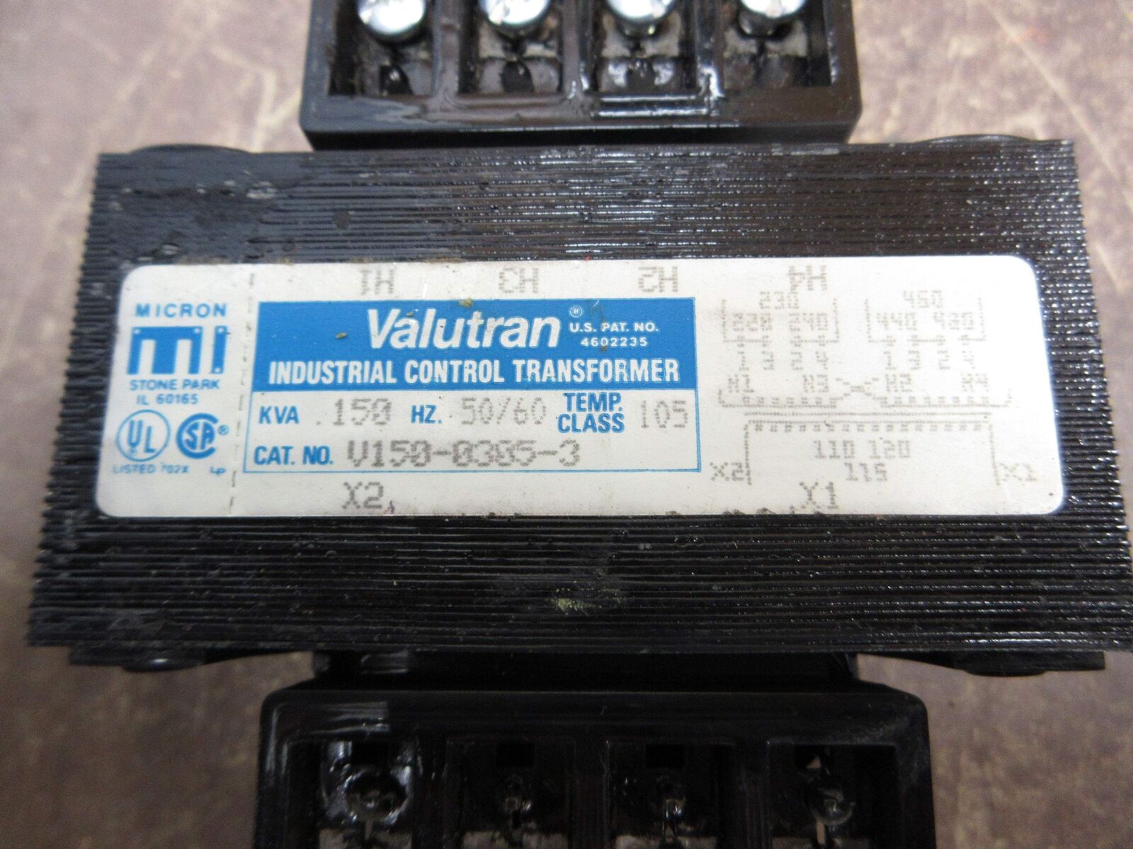 Micron Valutran Control Transformer V150-0305-3 0.150kVA Pri: 240/480V Sec: 120V
