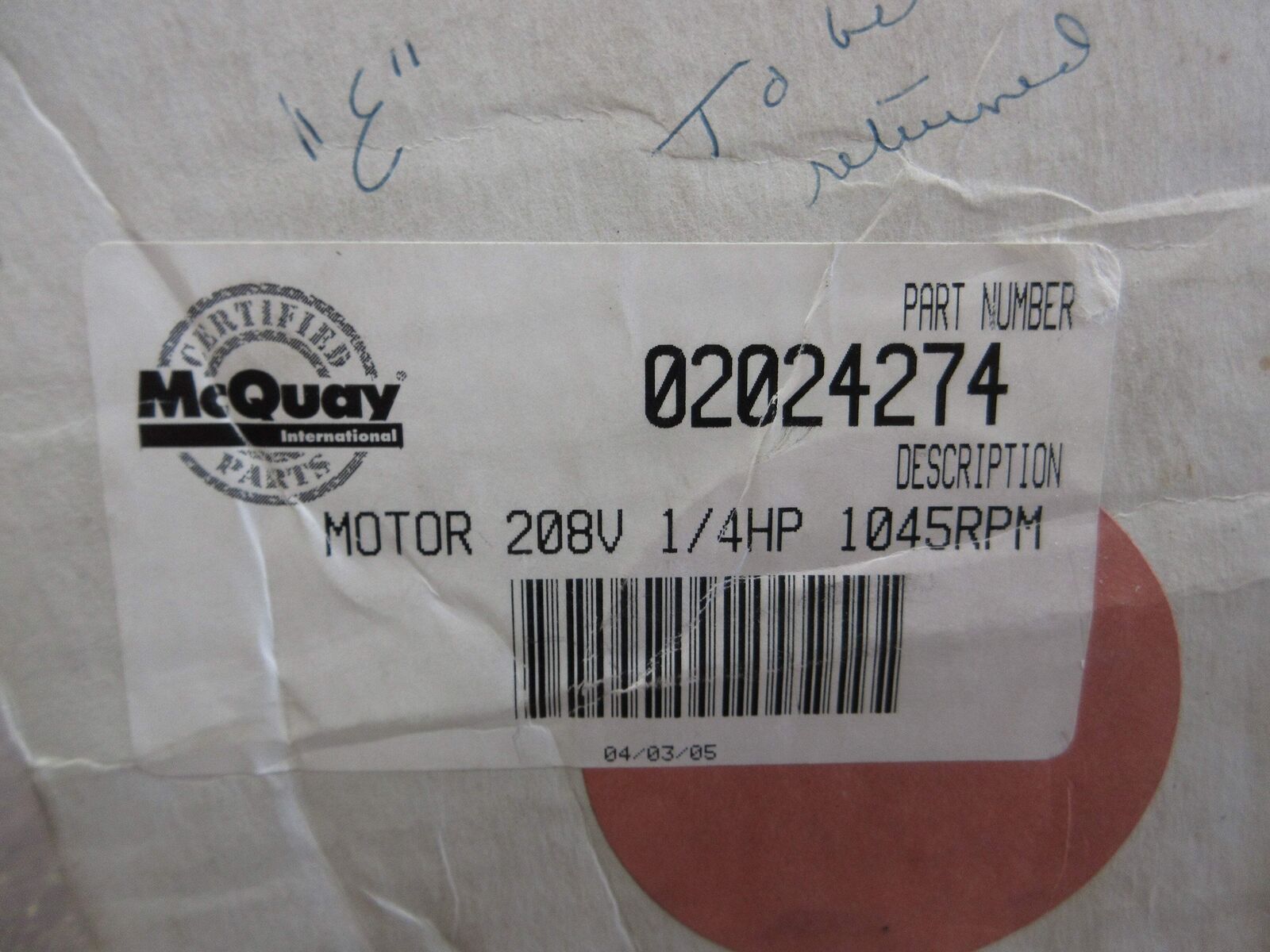 MagneTek Motor 02024274 1/4HP 1200RPM 208V 2.27A 60Hz New Surplus