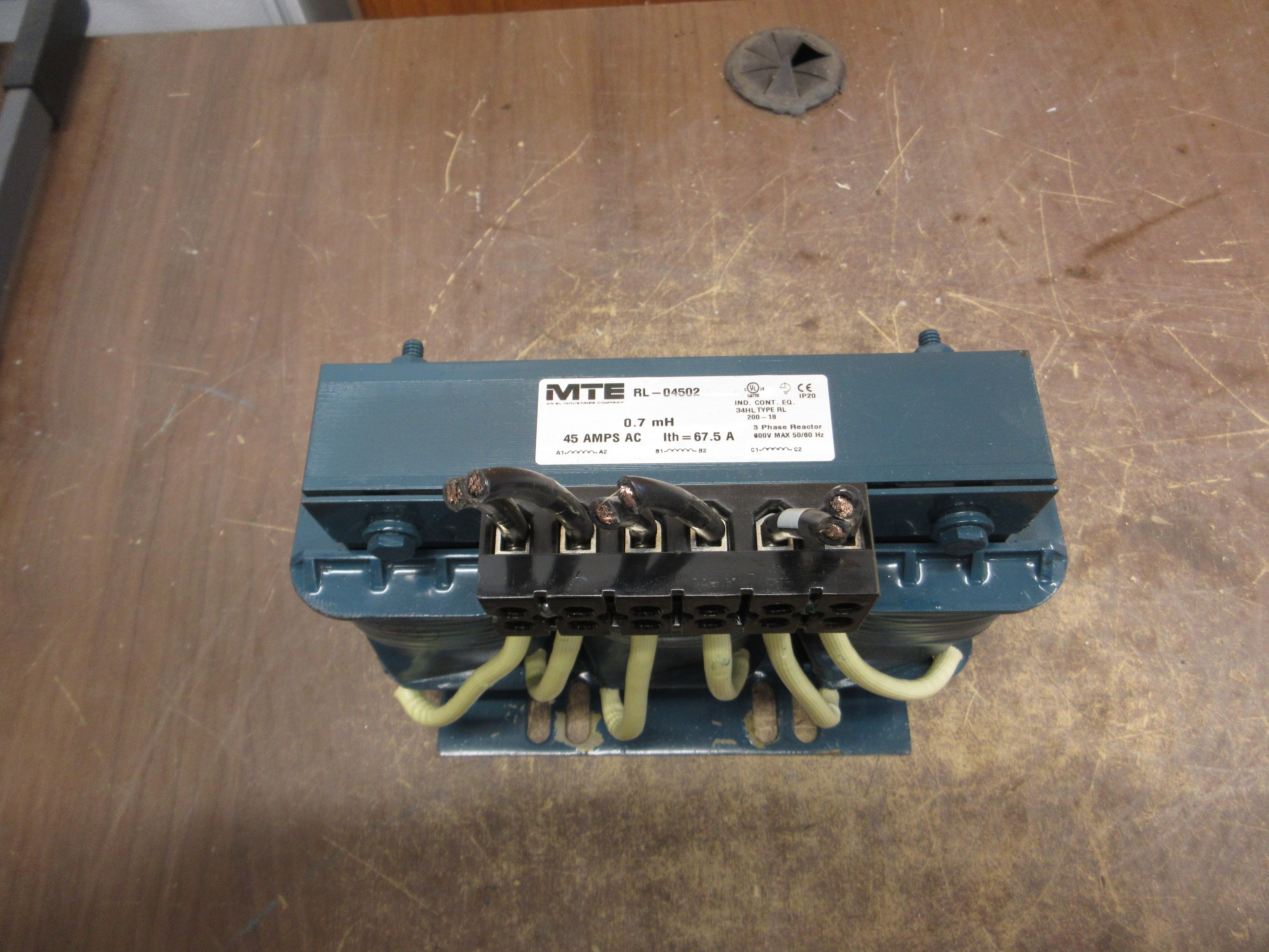 MTE 3Ph Line Reactor RL-04502 0.7mH 45A 600V 50/60Hz Used