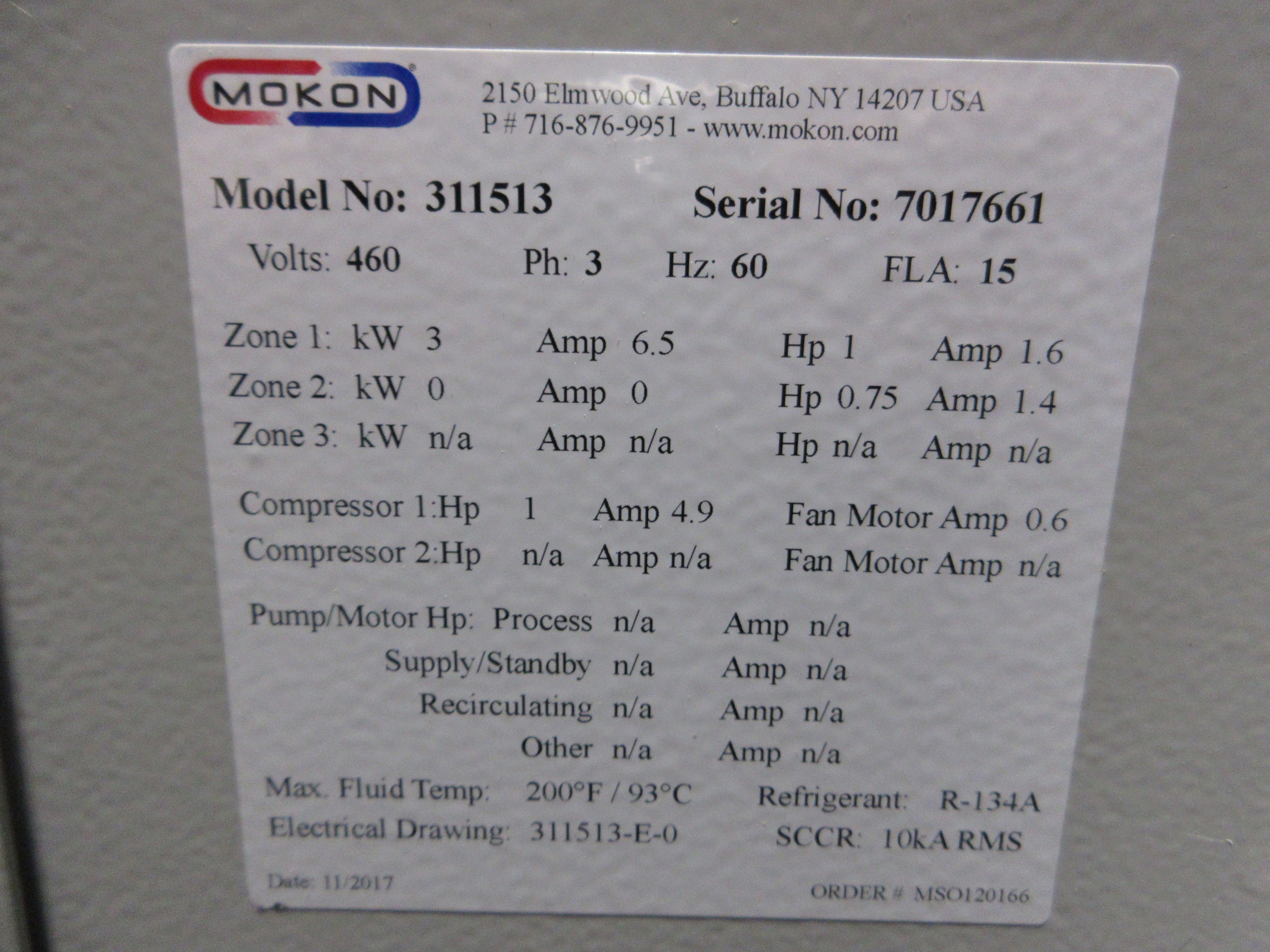 Mokon Water Temperature Control Unit 311513 3kW 460V 3Ph 60Hz 15A 200°F Max Used