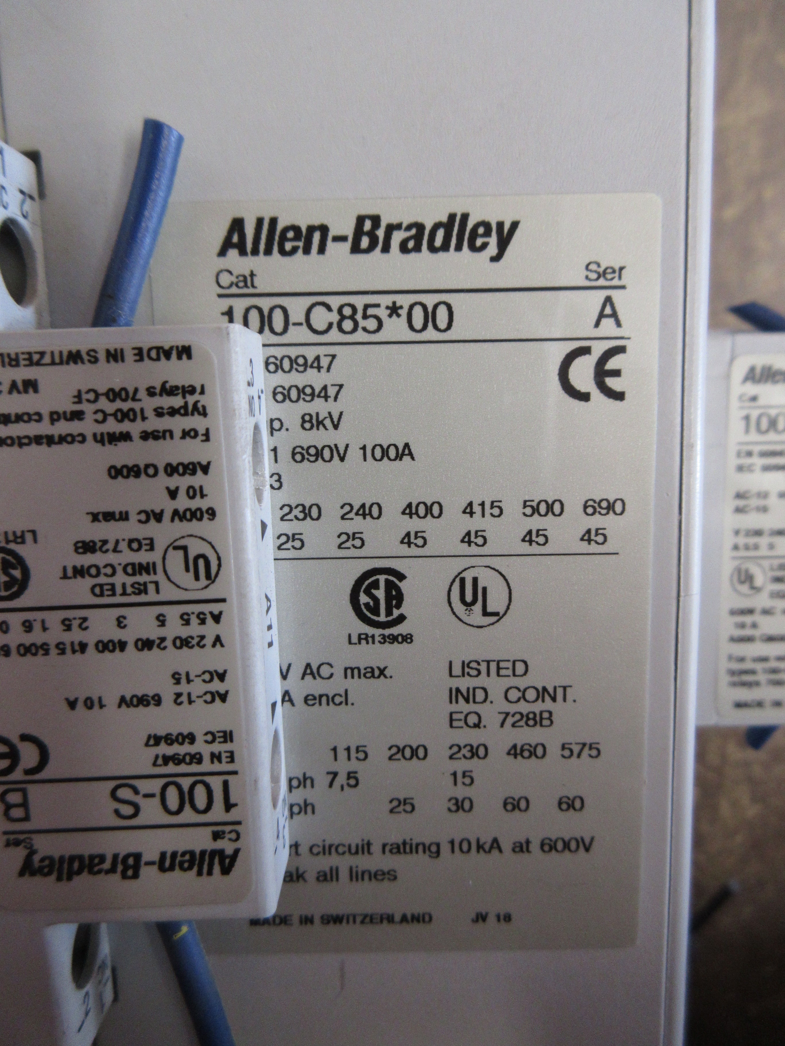 Allen-Bradley Contactor 100-C85*00 Ser. A 120V Coil 100A 600V Used