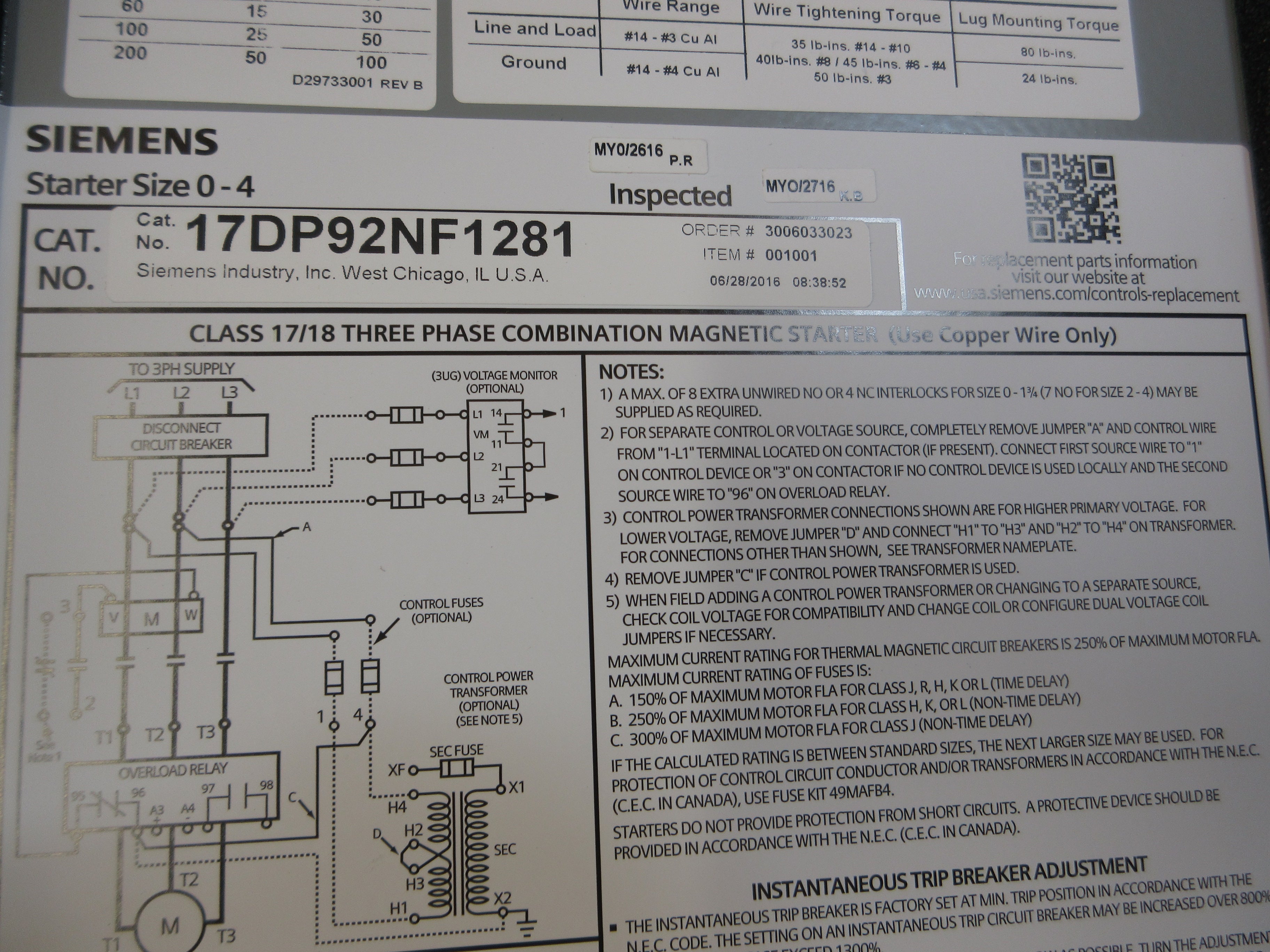 Siemens 3R Fusible Size 1 Combination 17DP92NF1281 120V Coil New Surplus