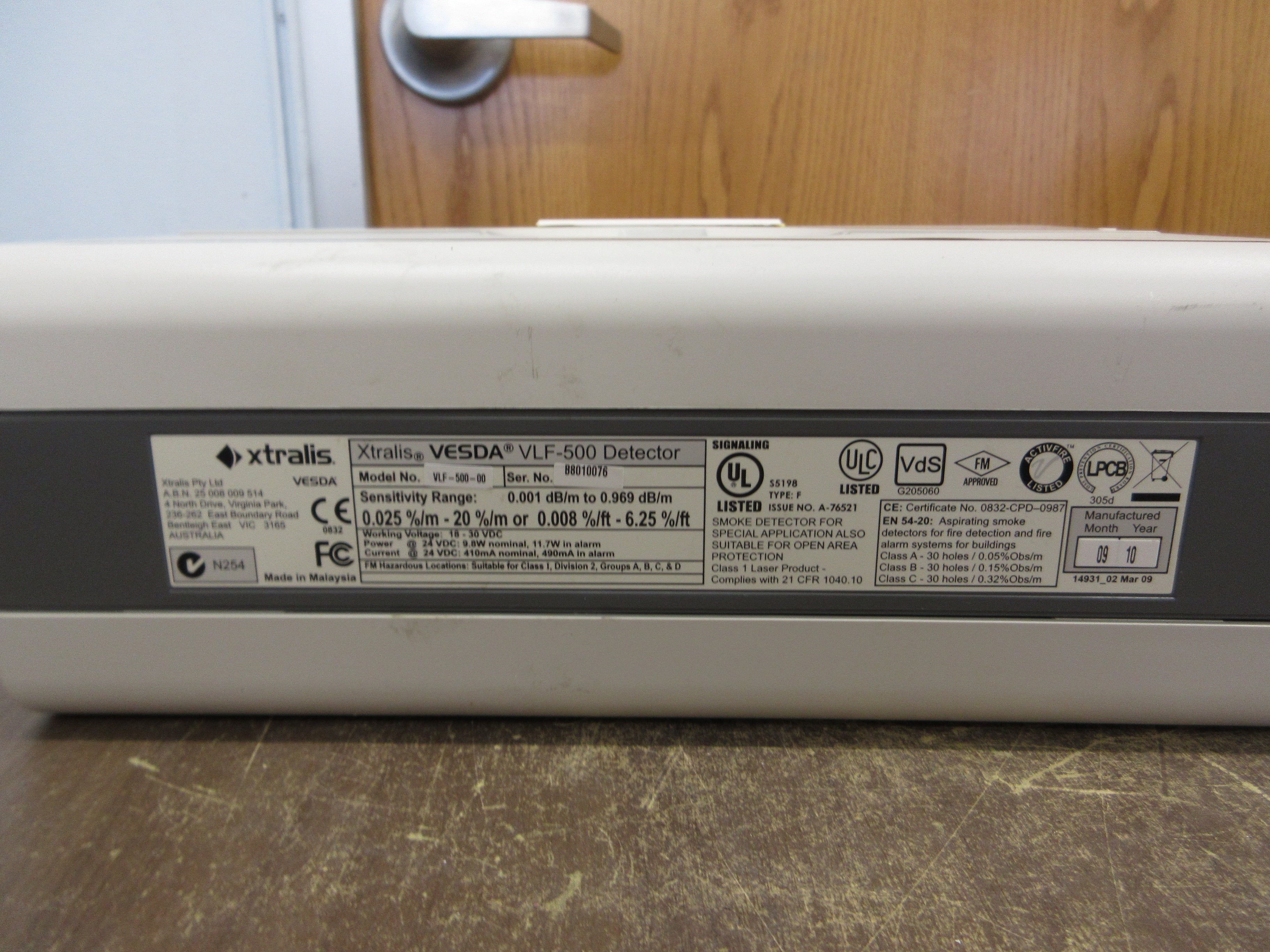 Xtralis Vesda VLF-500 Detector VLF-500-00 18-30VDC Used