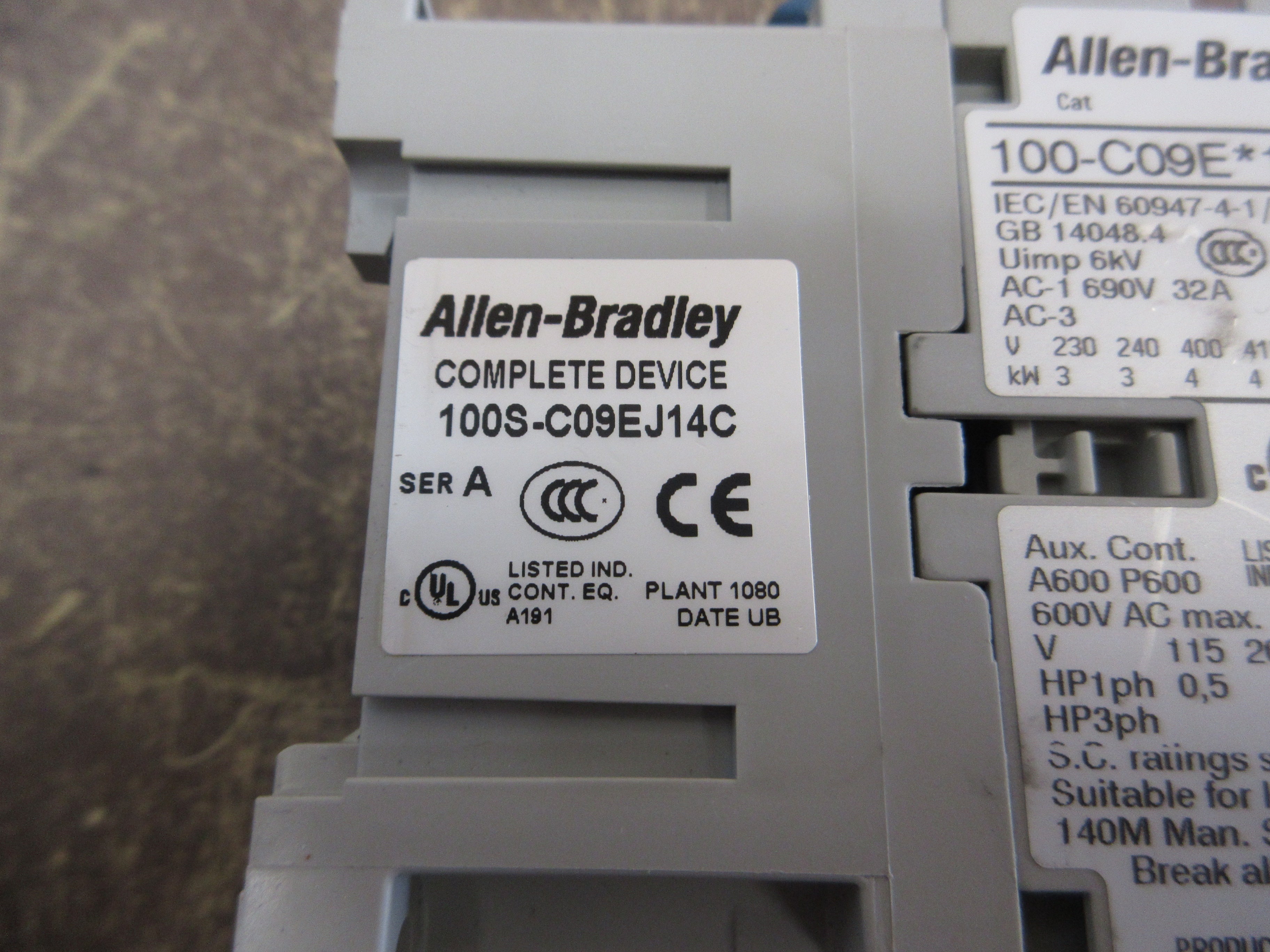 Allen-Bradley Safety Contactor 100S-C09EJ14C 24VDC Coil 25A 600V Used